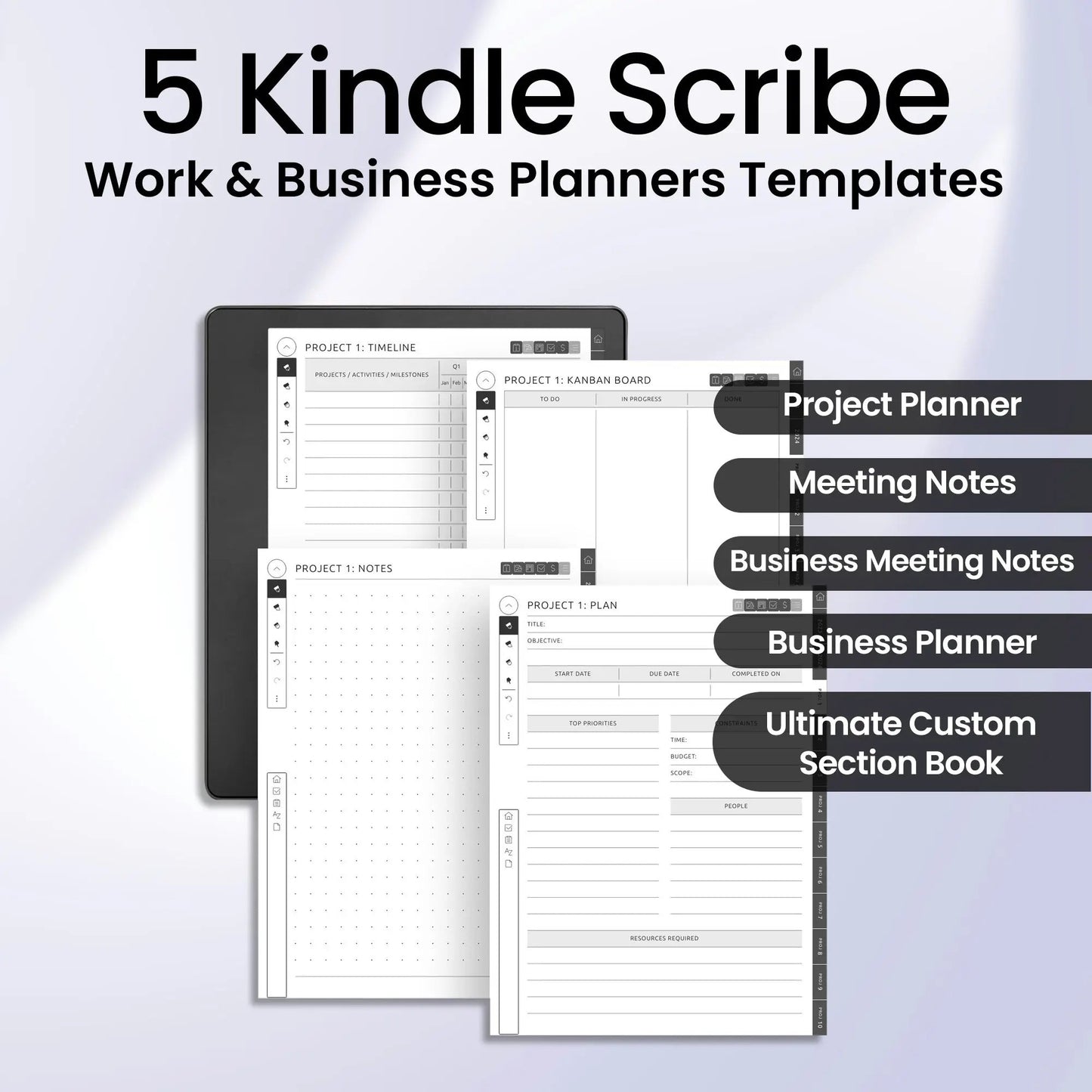5 Kindle Scribe Work & Business Planner Template Bundle CreativeRino