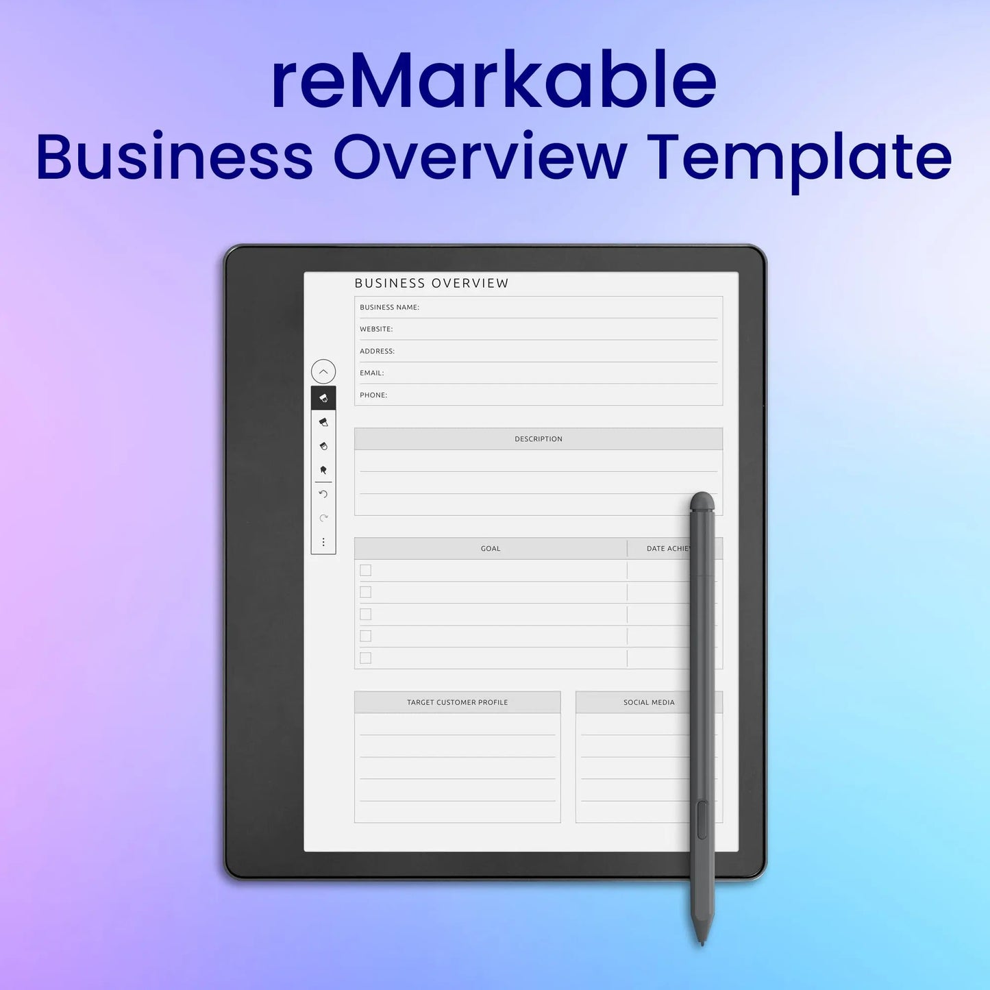 reMarkable 2 Business Overview Template Planner Template My Store