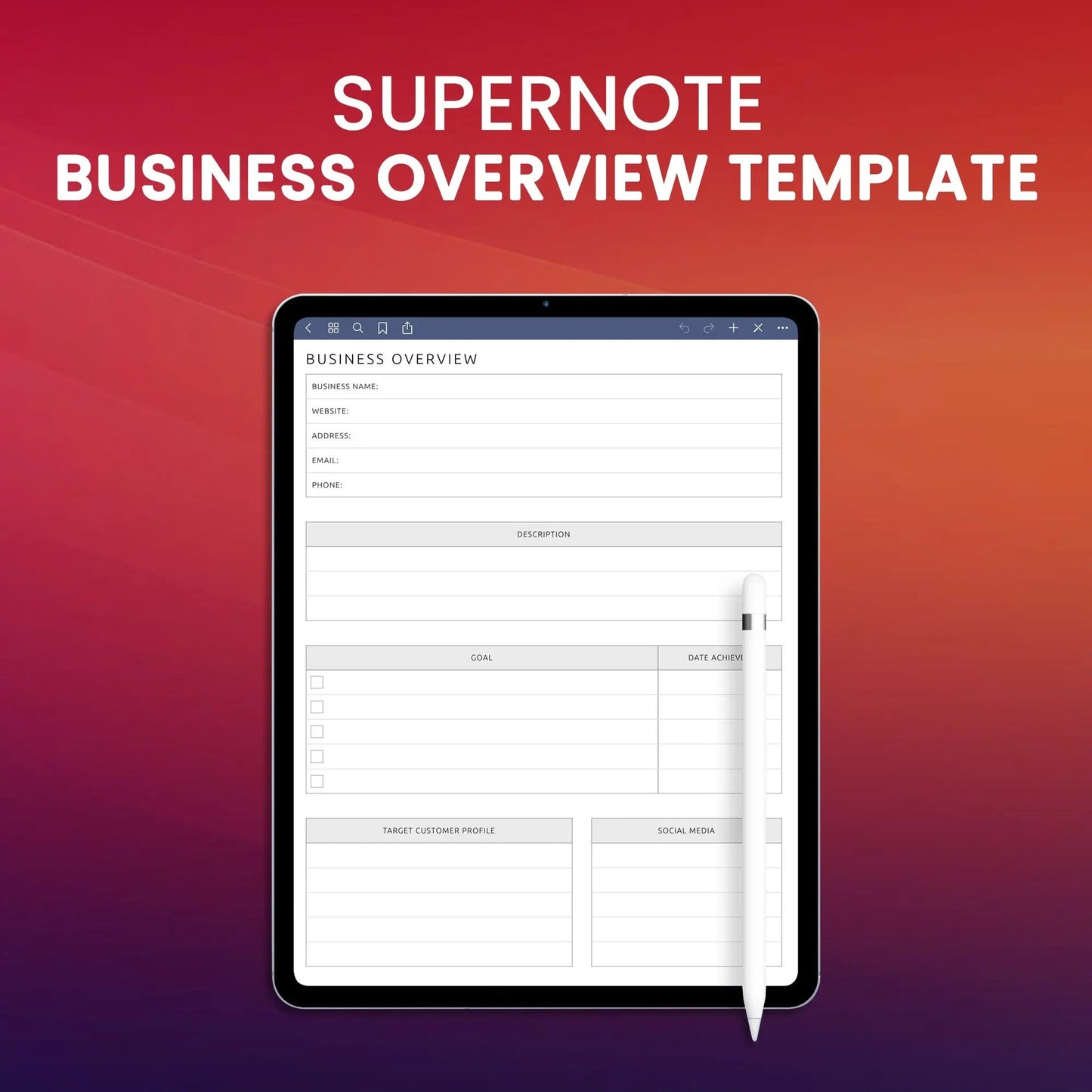 Supernote Business Overview Template Planner Template CreativeRino