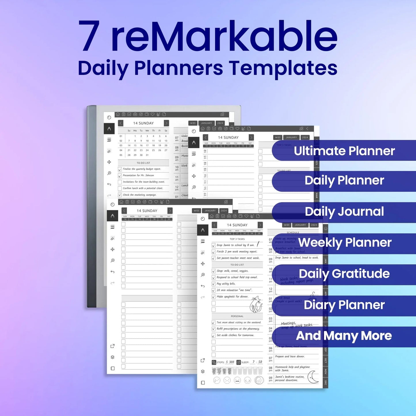 7 reMarkable 2 Daily Planners Template Bundle My Store
