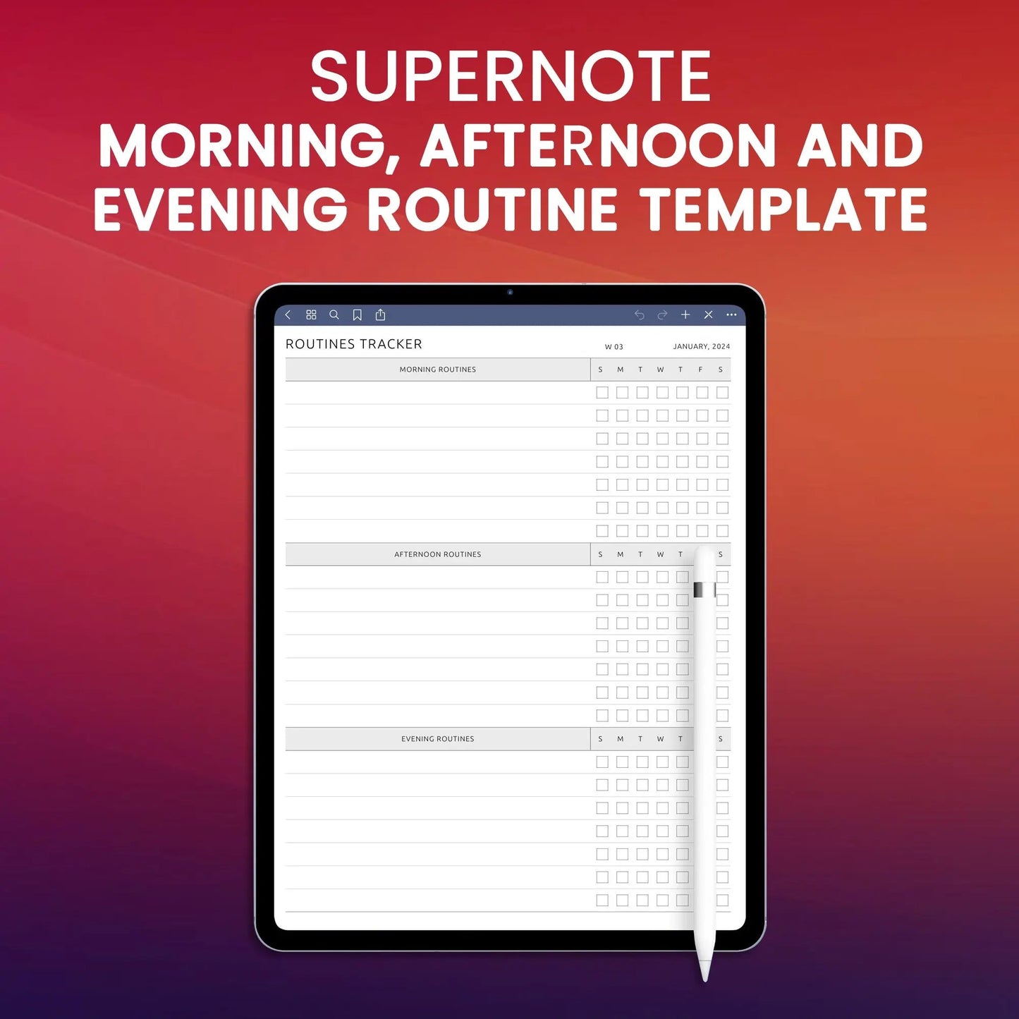 Supernote Morning, Afternoon and Evening Routine Template Planner Template CreativeRino