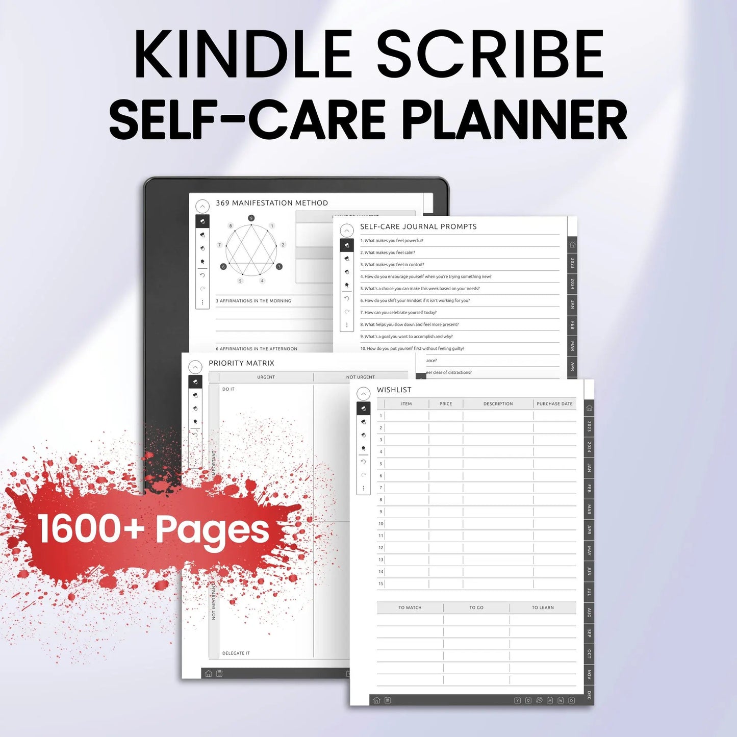 Kindle Scribe Self-Care Planner Template CreativeRino