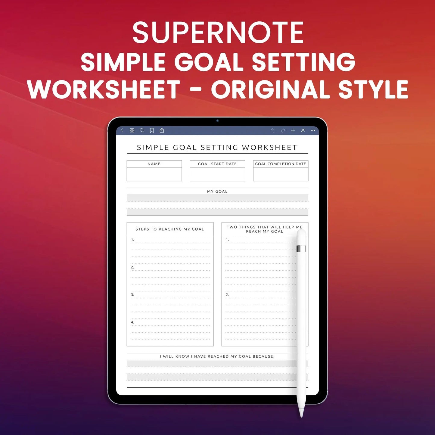Supernote Simple Goal Setting Worksheet - Original Style Planner Template CreativeRino