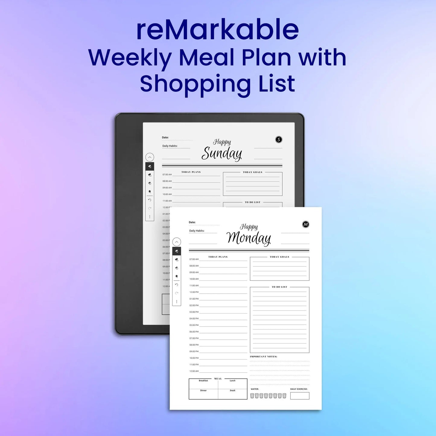 reMarkable 2 Weekly Meal Plan with Shopping List Planner Template My Store
