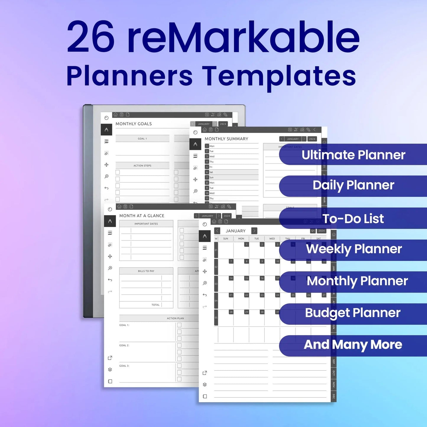 26 reMarkable 2 Planners Template Bundle My Store