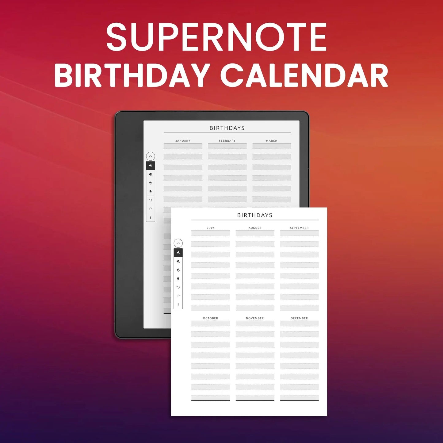 Supernote Birthday Calendar Planner Template CreativeRino
