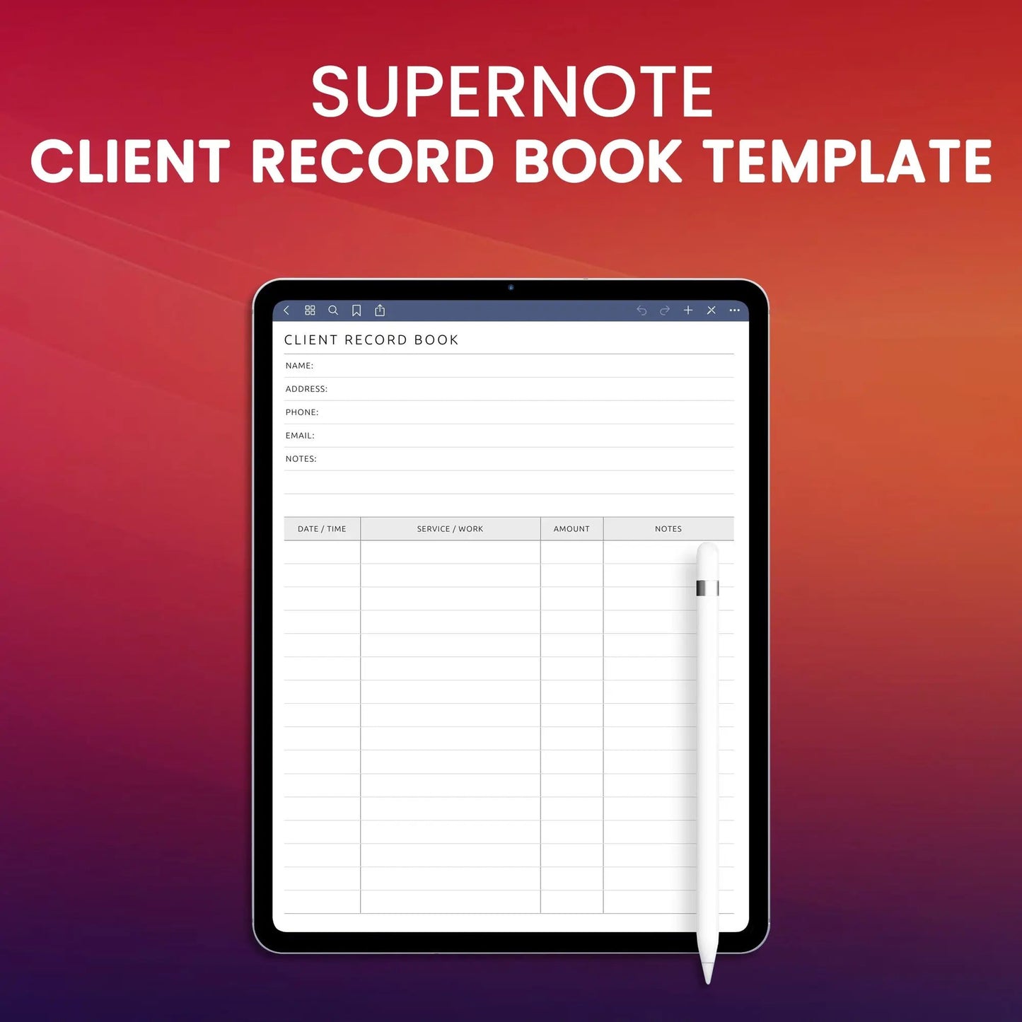 Supernote Client Record Book Template Planner Template CreativeRino