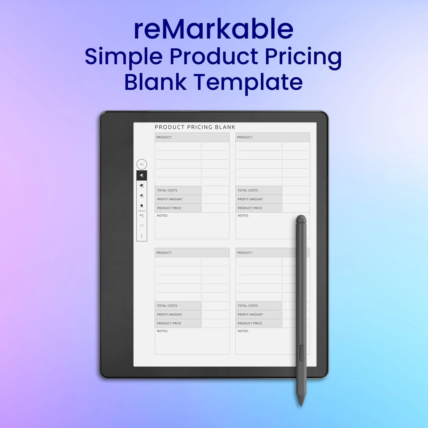 reMarkable 2 Simple Product Pricing Blank Template Planner Template My Store