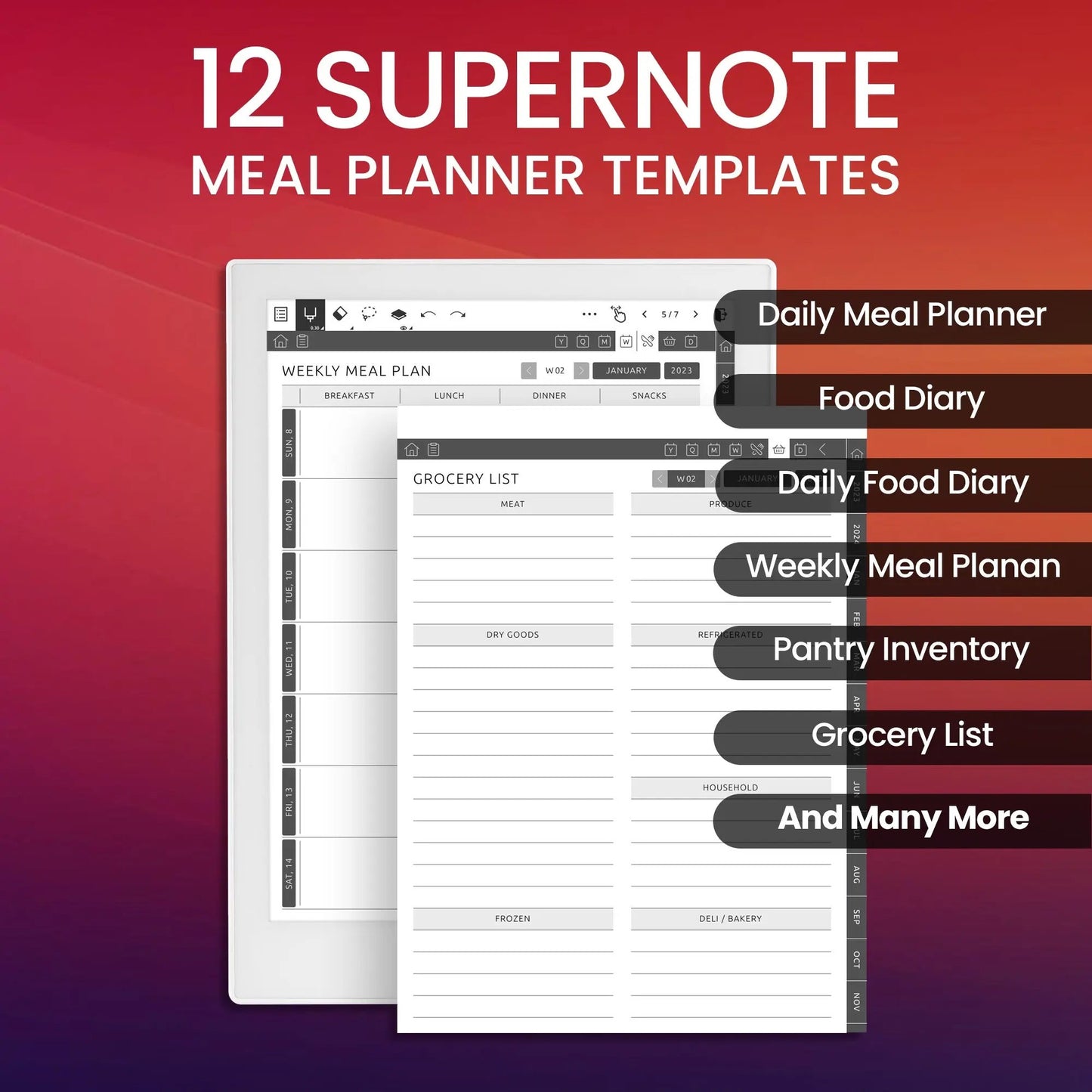 12 Supernote A5X Meal Planner Template Bundle CreativeRino