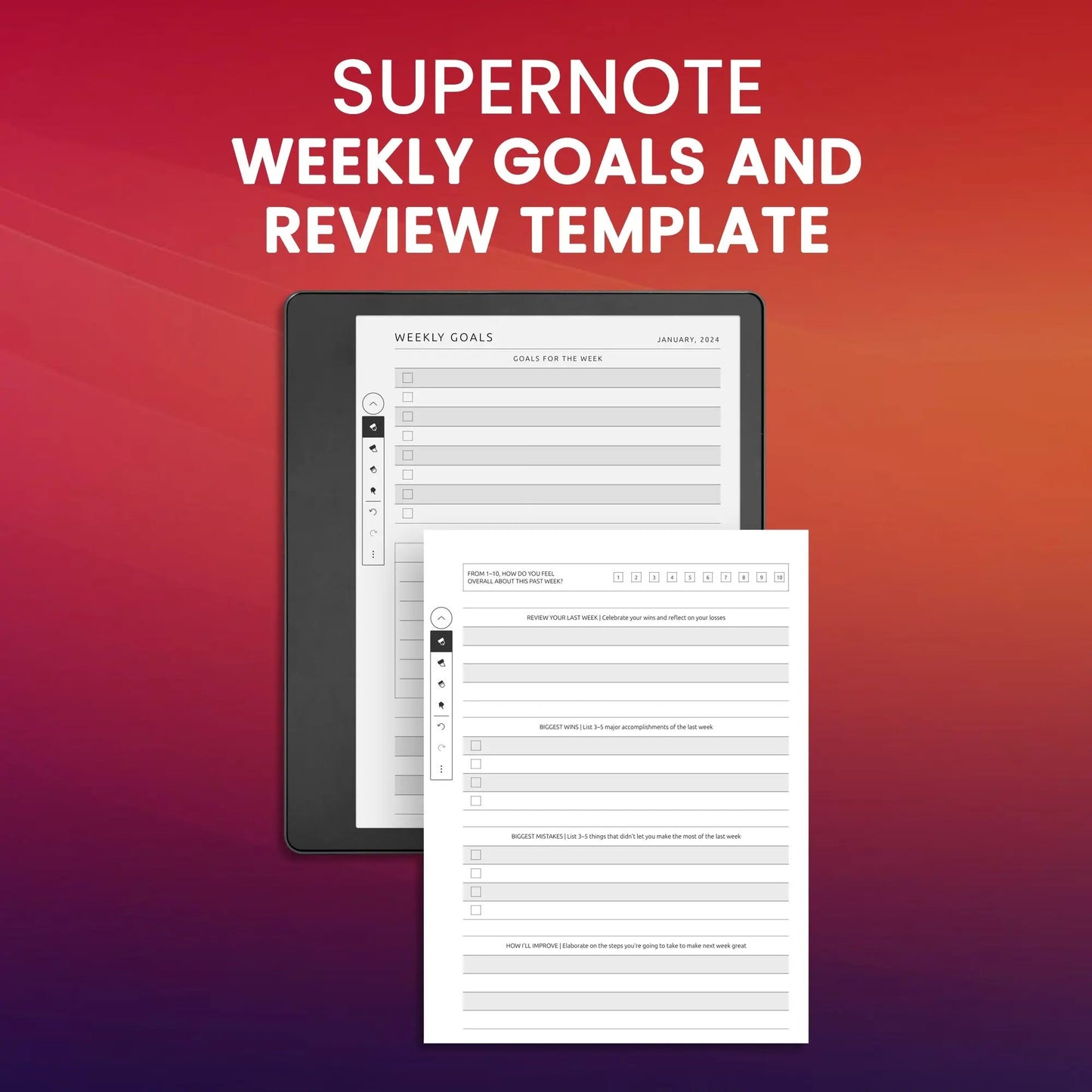 Supernote Weekly Goals and Review Template Planner Template CreativeRino
