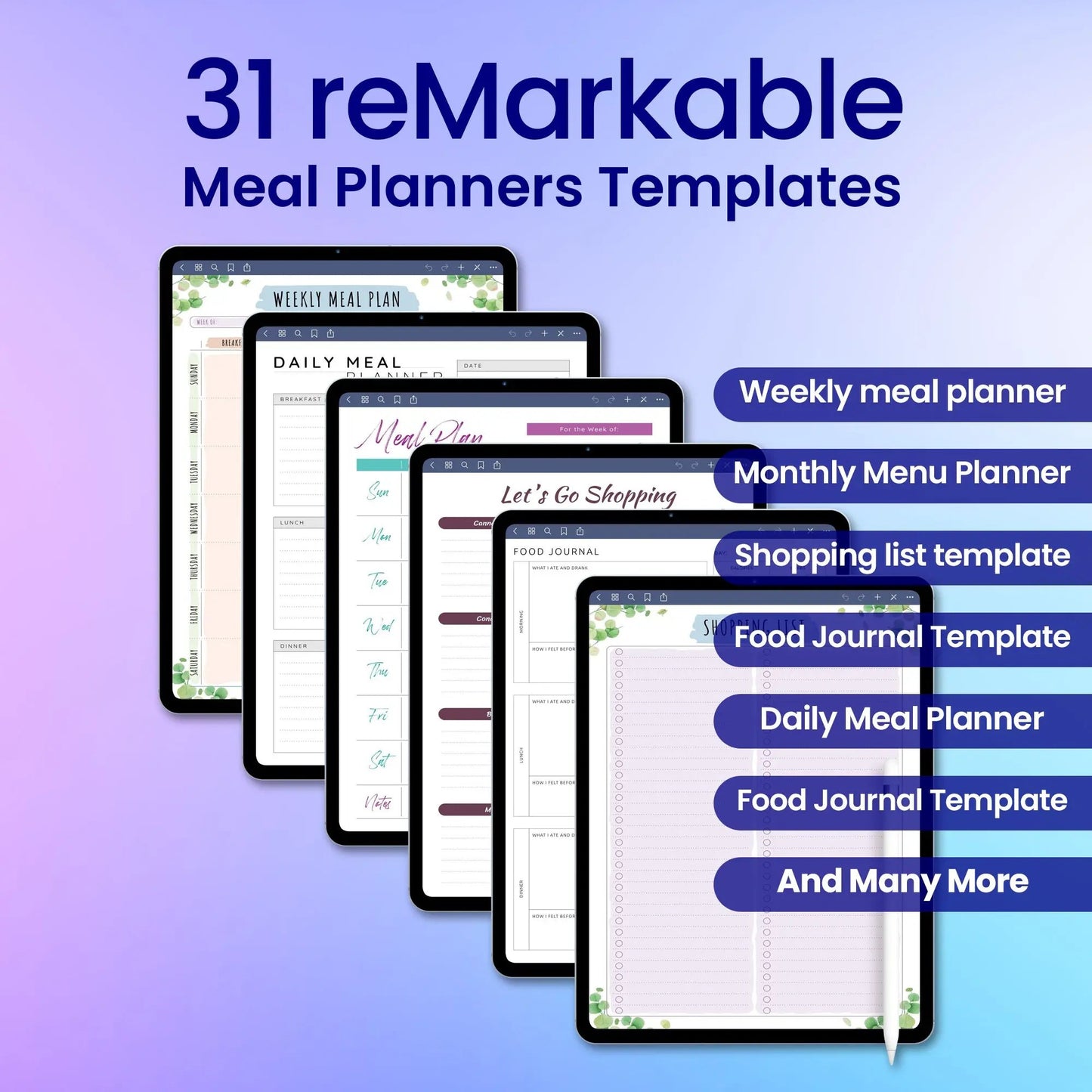31 reMarkable 2 Meal Planners Template Bundle My Store