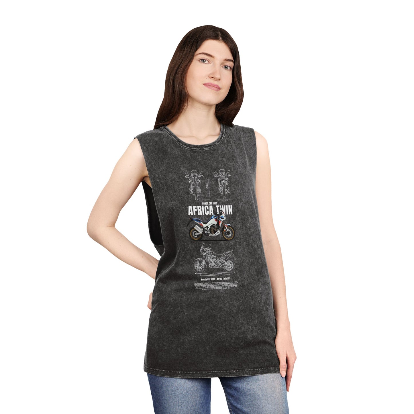 Africa Twin Unisex Stonewash Tank Top - Vintage Motorcycle Graphic T-shirt - CreativeRino