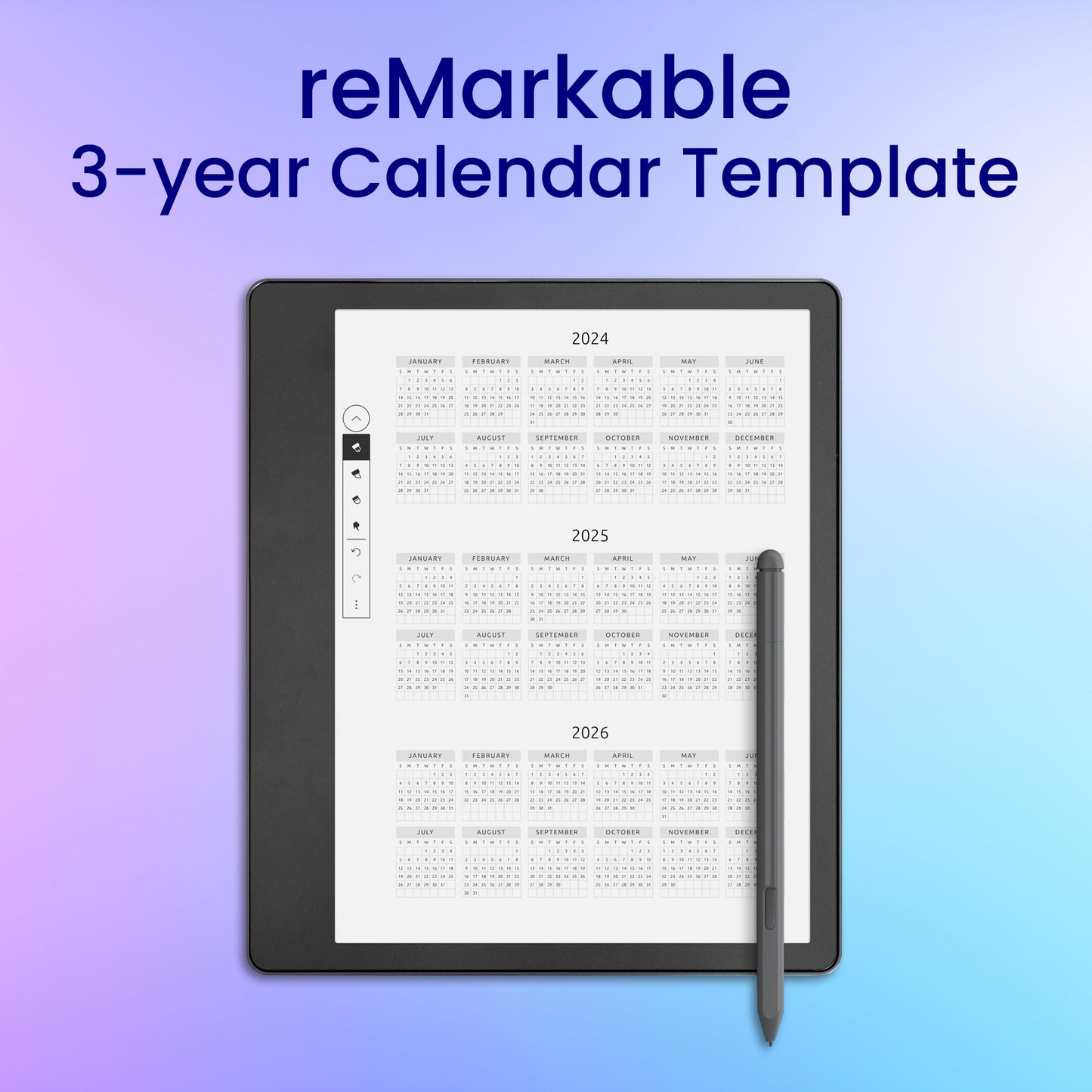 reMarkable 2 3 year Calendar Planner Template My Store