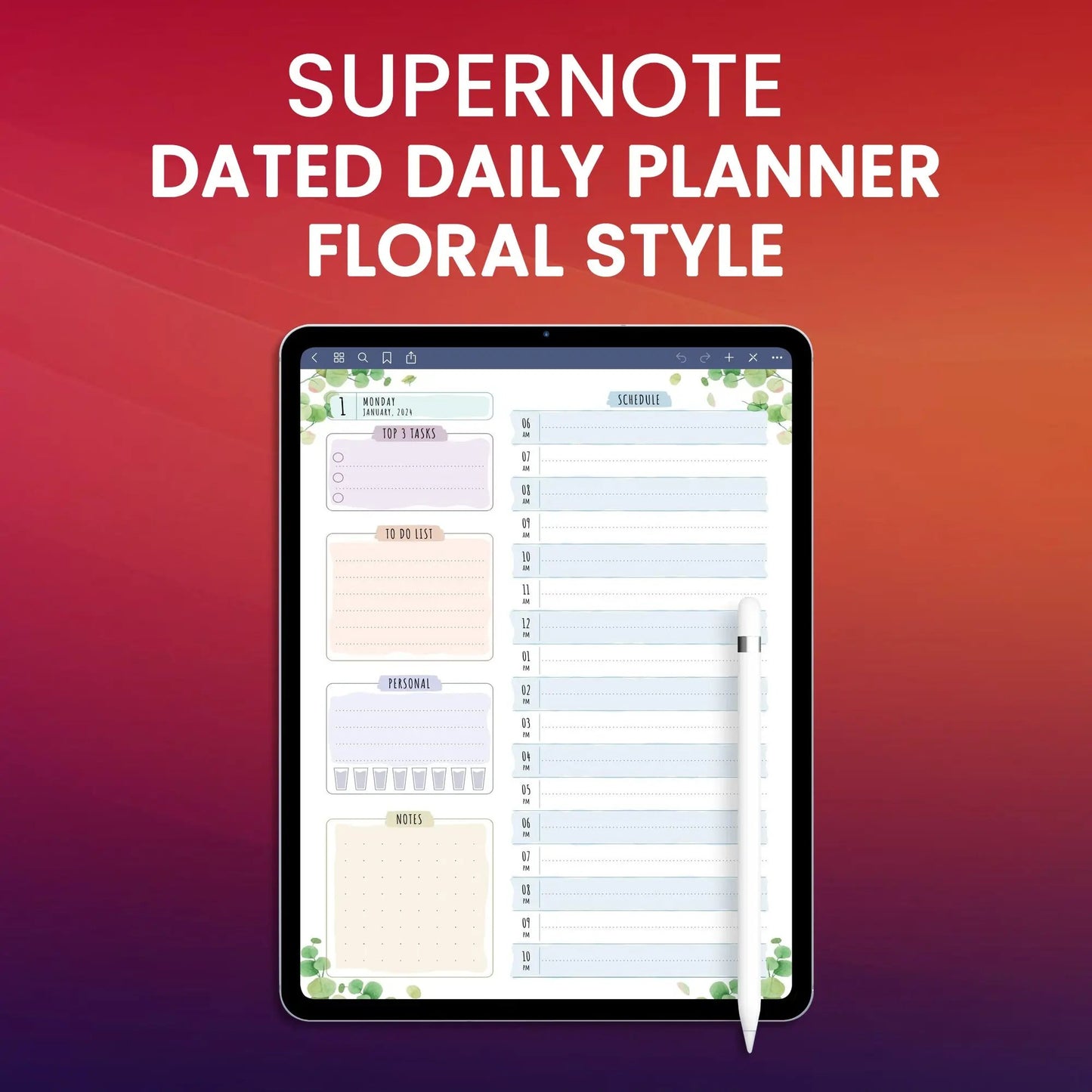 Supernote Dated Daily Planner - Floral Style Planner Template CreativeRino