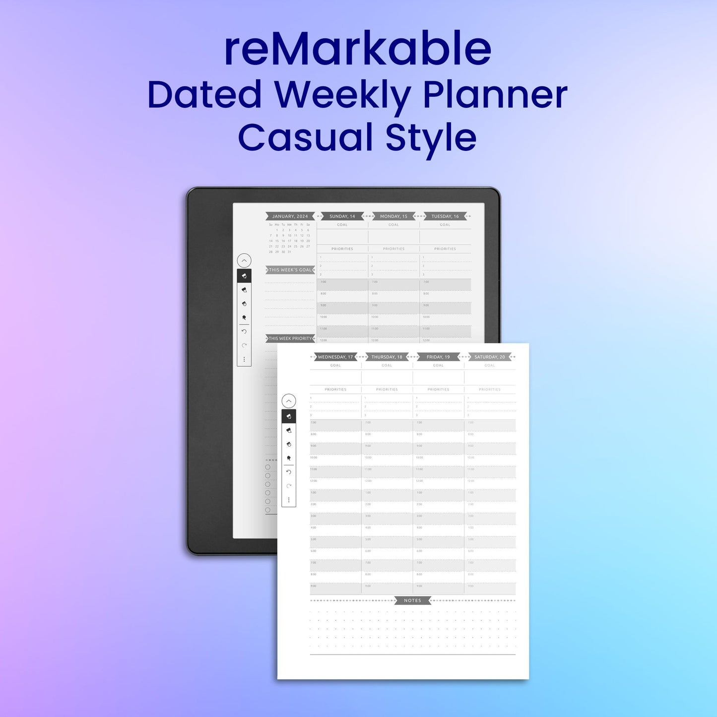 reMarkable 2 Dated Weekly Planner - Casual Style Planner Template My Store