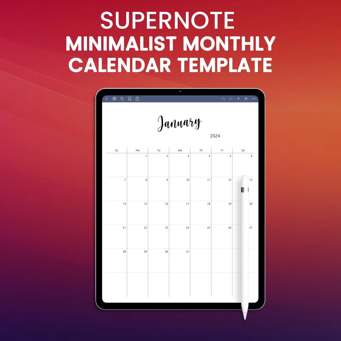 Supernote Minimalist Monthly Calendar Template Planner Template CreativeRino