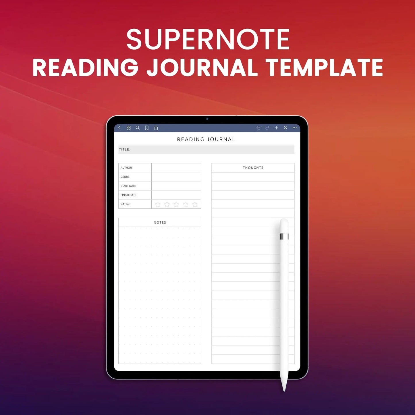 Supernote Reading Journal Template Planner Template CreativeRino
