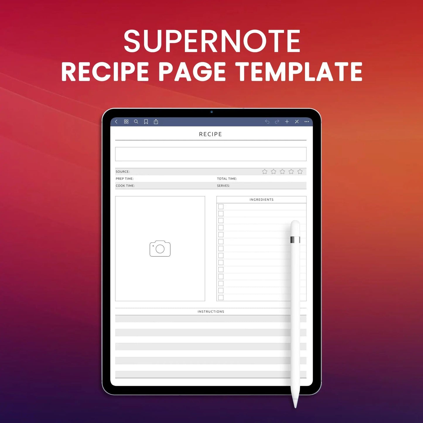 Supernote Recipe Page Template Planner Template CreativeRino