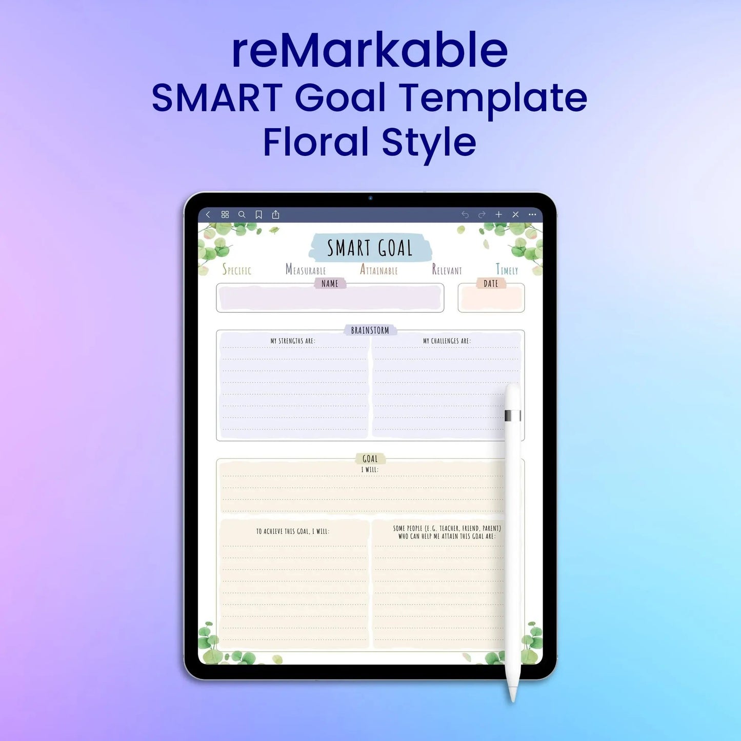reMarkable 2 SMART Goal Template - Floral Style Planner Template My Store
