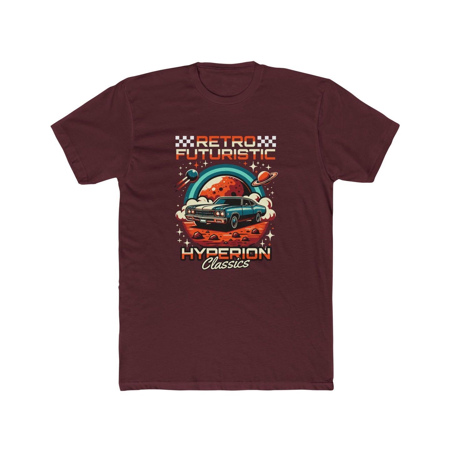 Retro Futuristic Car Unisex Cotton Crew Tee - Vintage Space T-shirt Design - CreativeRino
