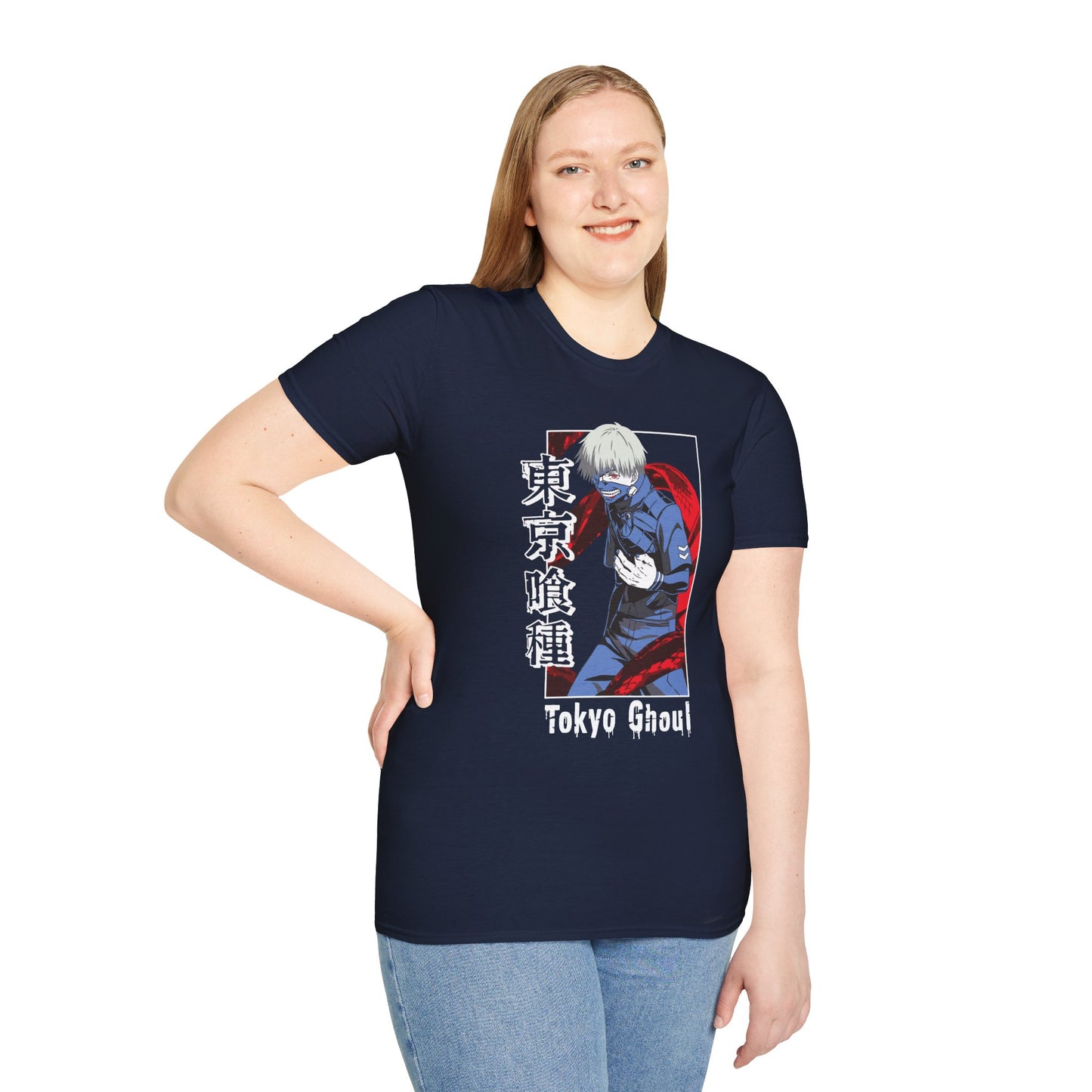 Anime-Inspired Tokyo Ghoul Unisex Softstyle T-shirt - Anime Cool Character Design - CreativeRino