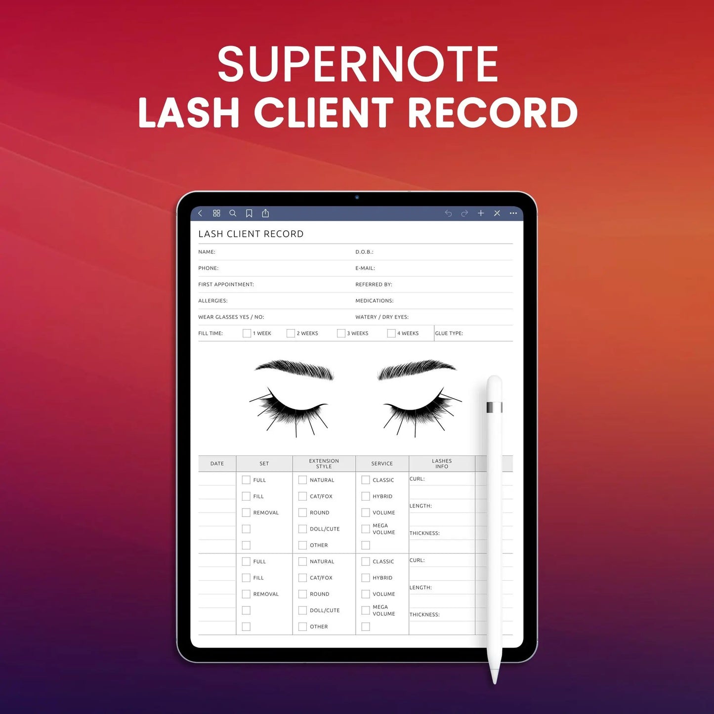 Supernote Lash Client Record Planner Template CreativeRino