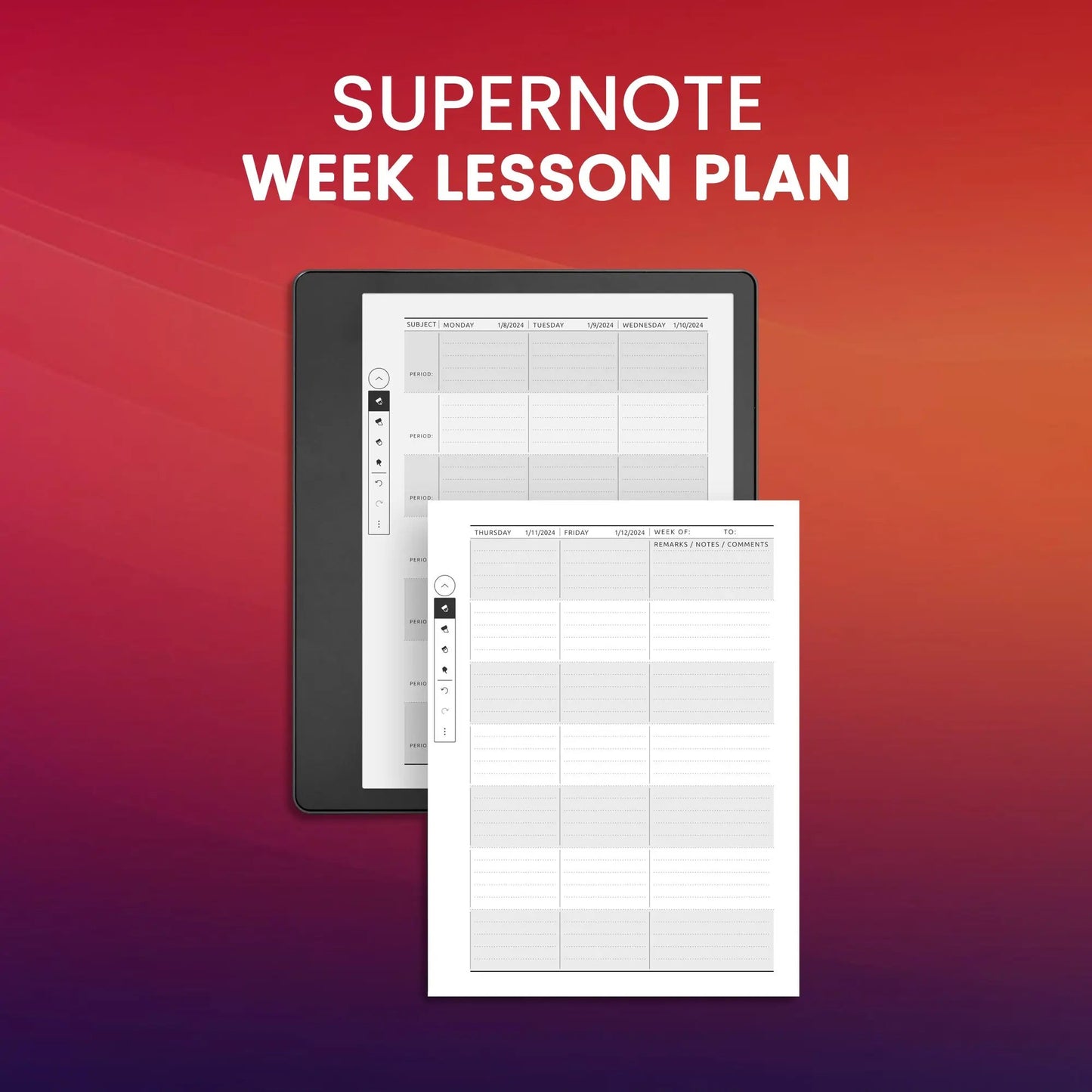 Supernote Week Lesson Plan Planner Template CreativeRino