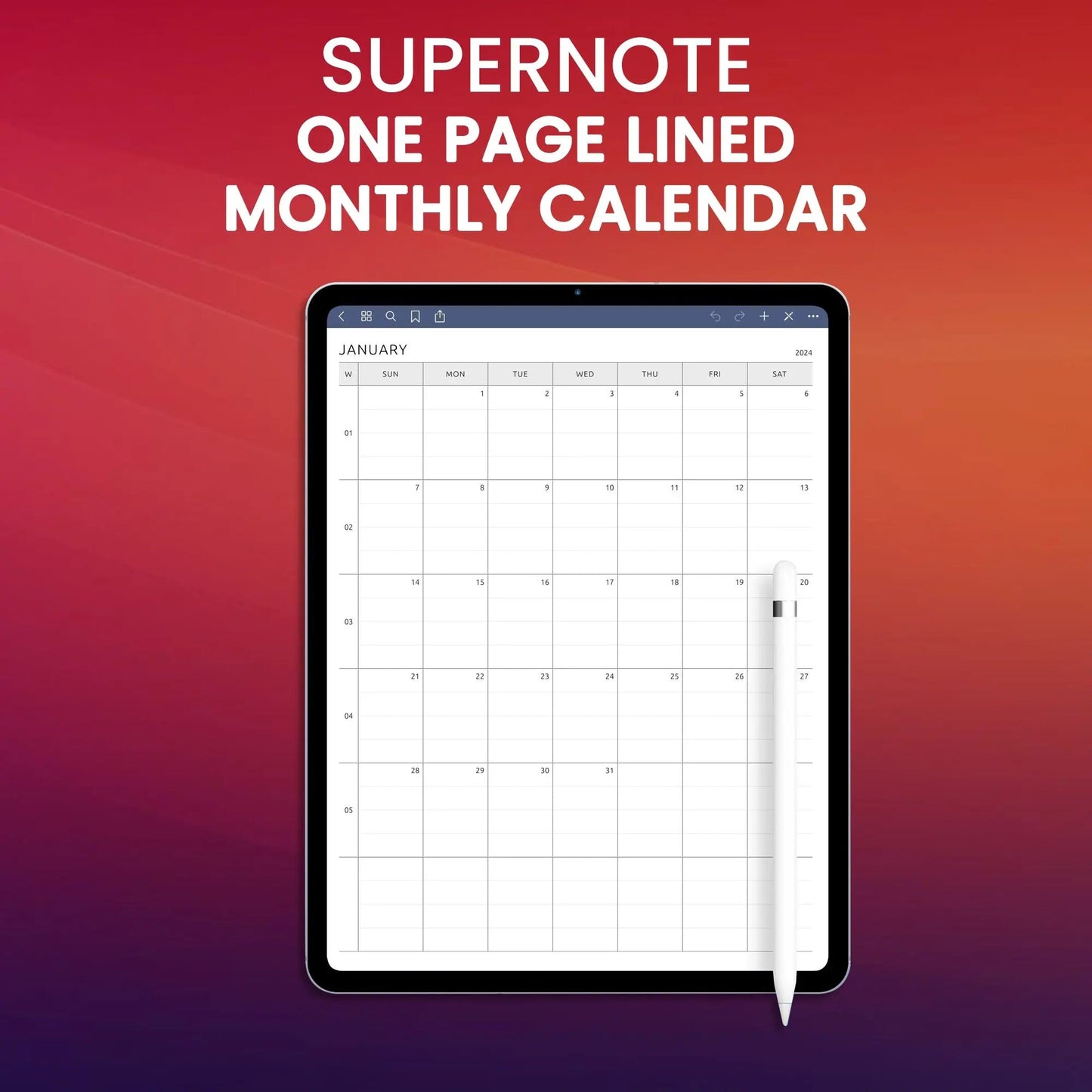 Supernote One Page Lined Monthly Calendar Planner Template CreativeRino