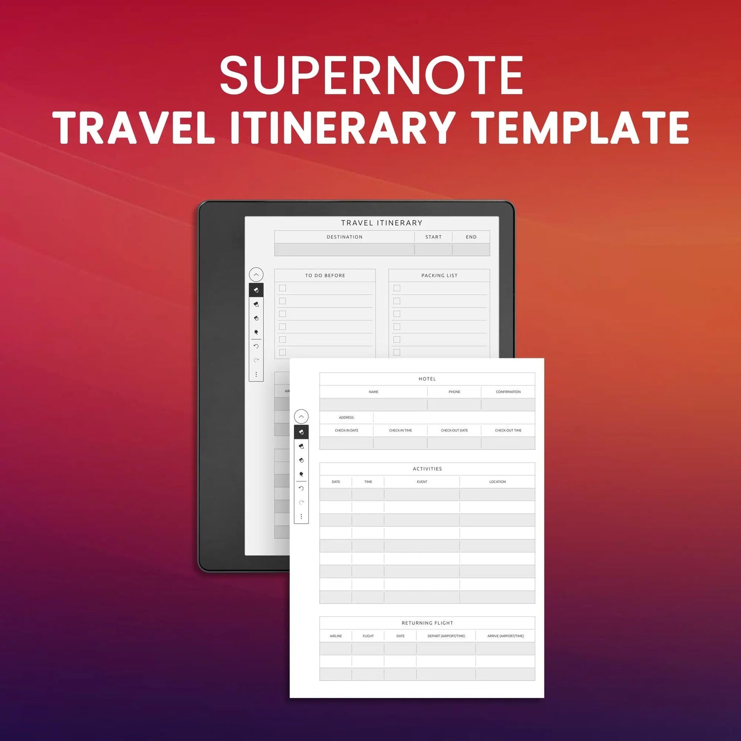 Supernote Travel Itinerary Template Planner Template CreativeRino