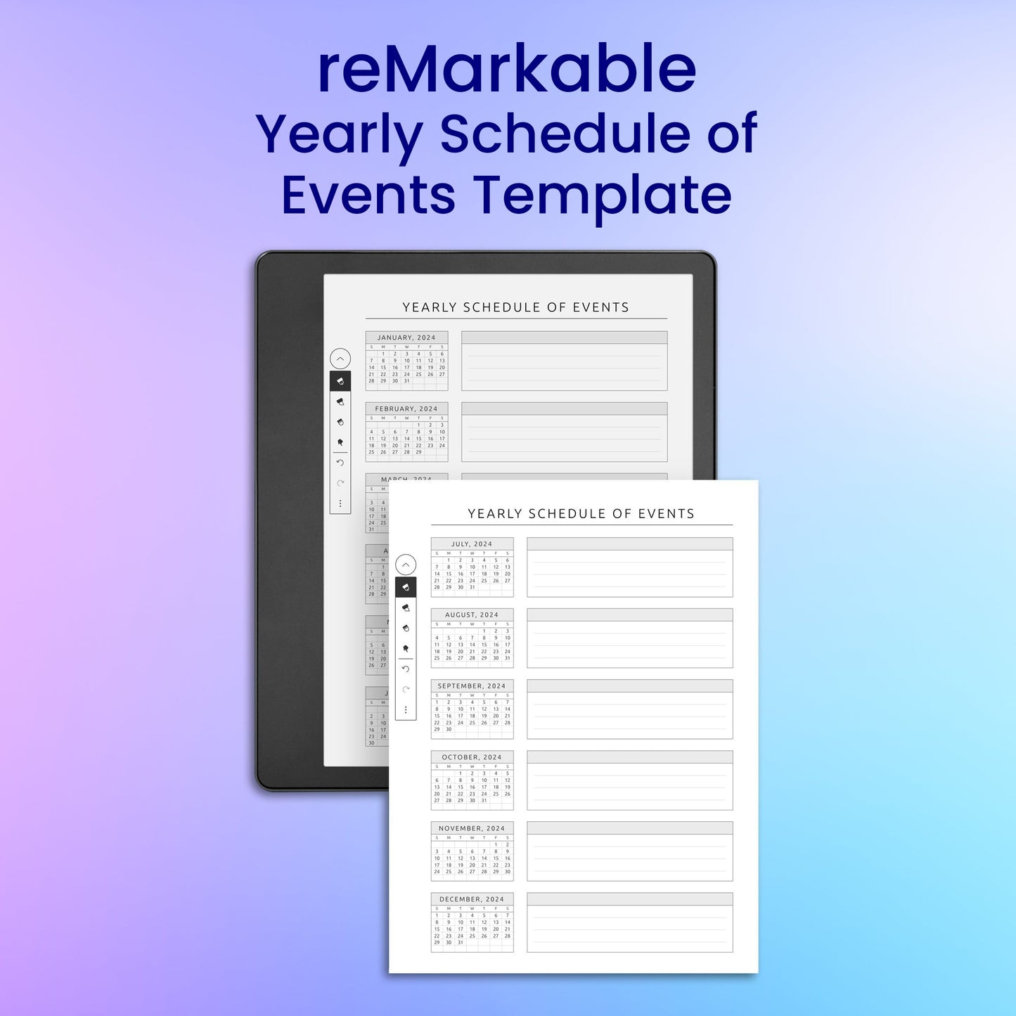 reMarkable 2 Yearly Schedule of Events Planner Template My Store