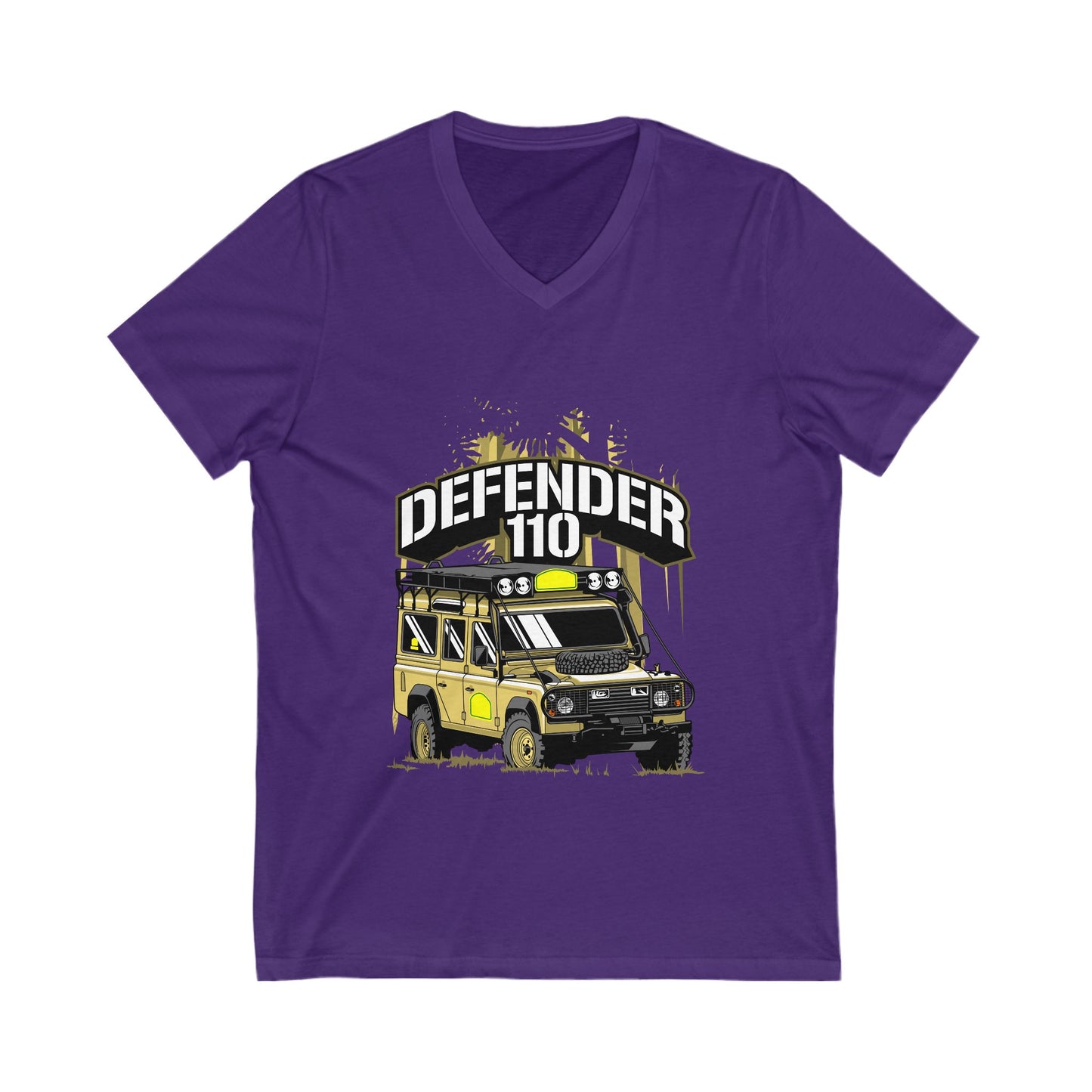 Defender 110 V-Neck Tee - Adventure Awaits, Perfect for Travel Enthusiasts - CreativeRino