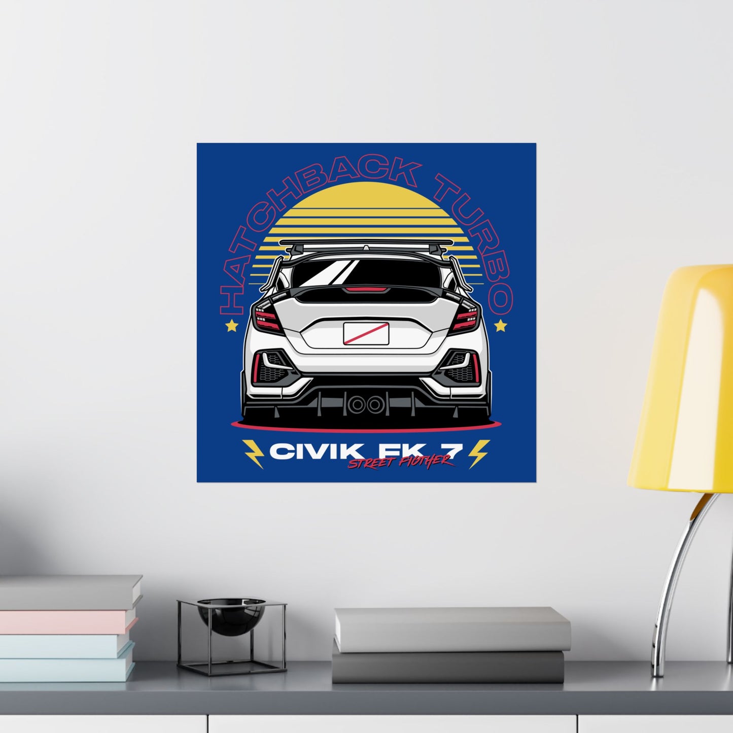 Car Enthusiast Matte Square Poster - HATCHBACK TURBO Design - CreativeRino