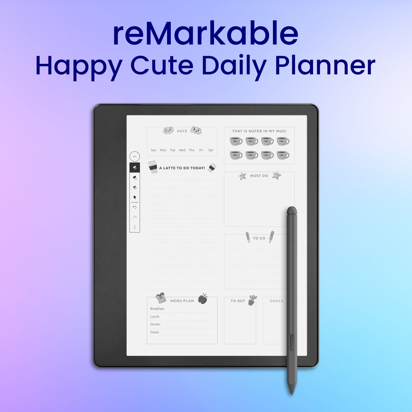reMarkable 2 Happy Cute Daily Planner Template My Store