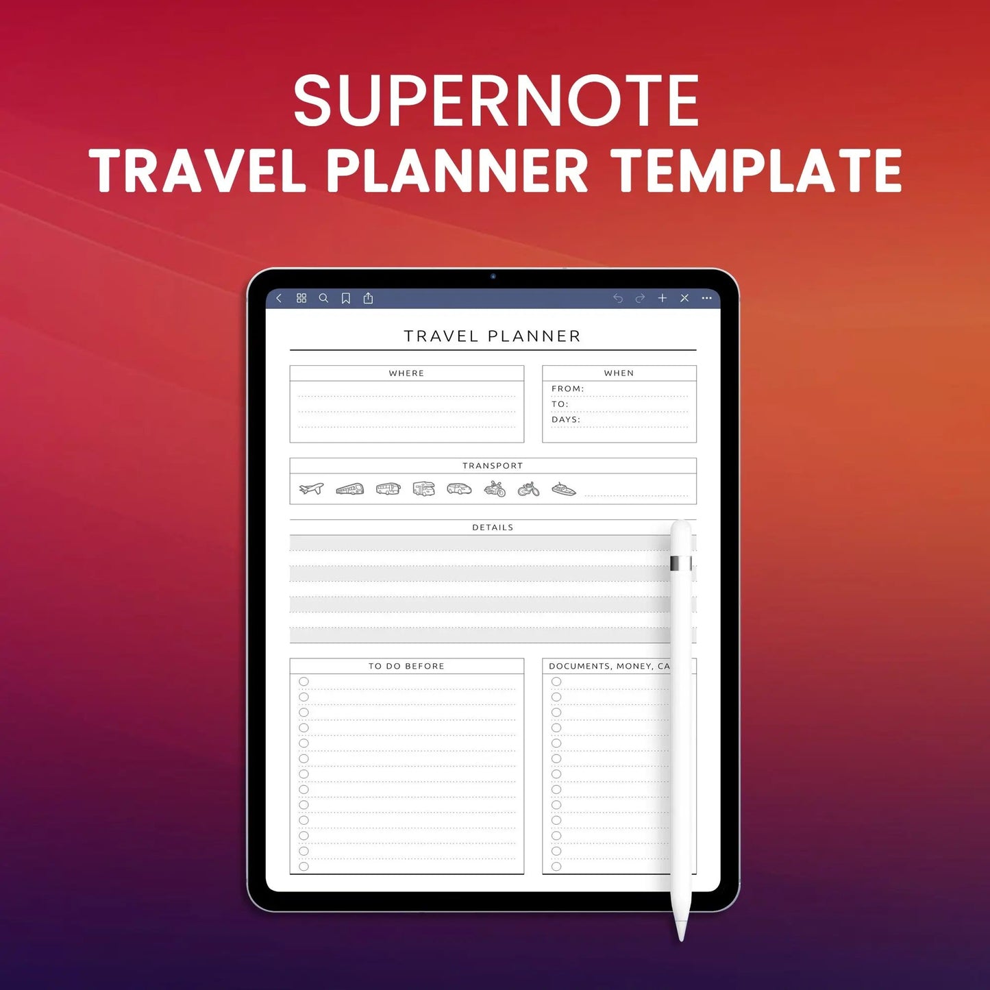 Supernote Travel Planner Template Planner Template CreativeRino