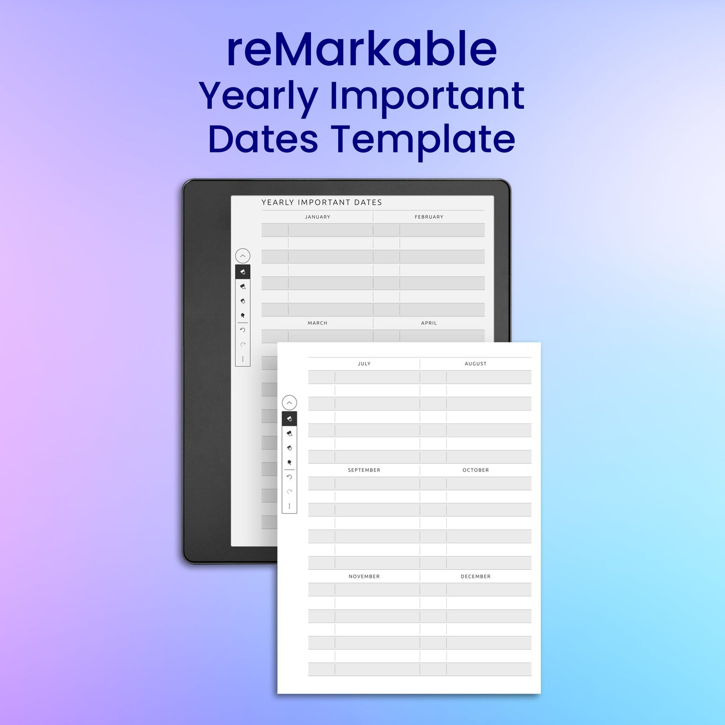 reMarkable 2 Yearly Important Dates Planner Template My Store