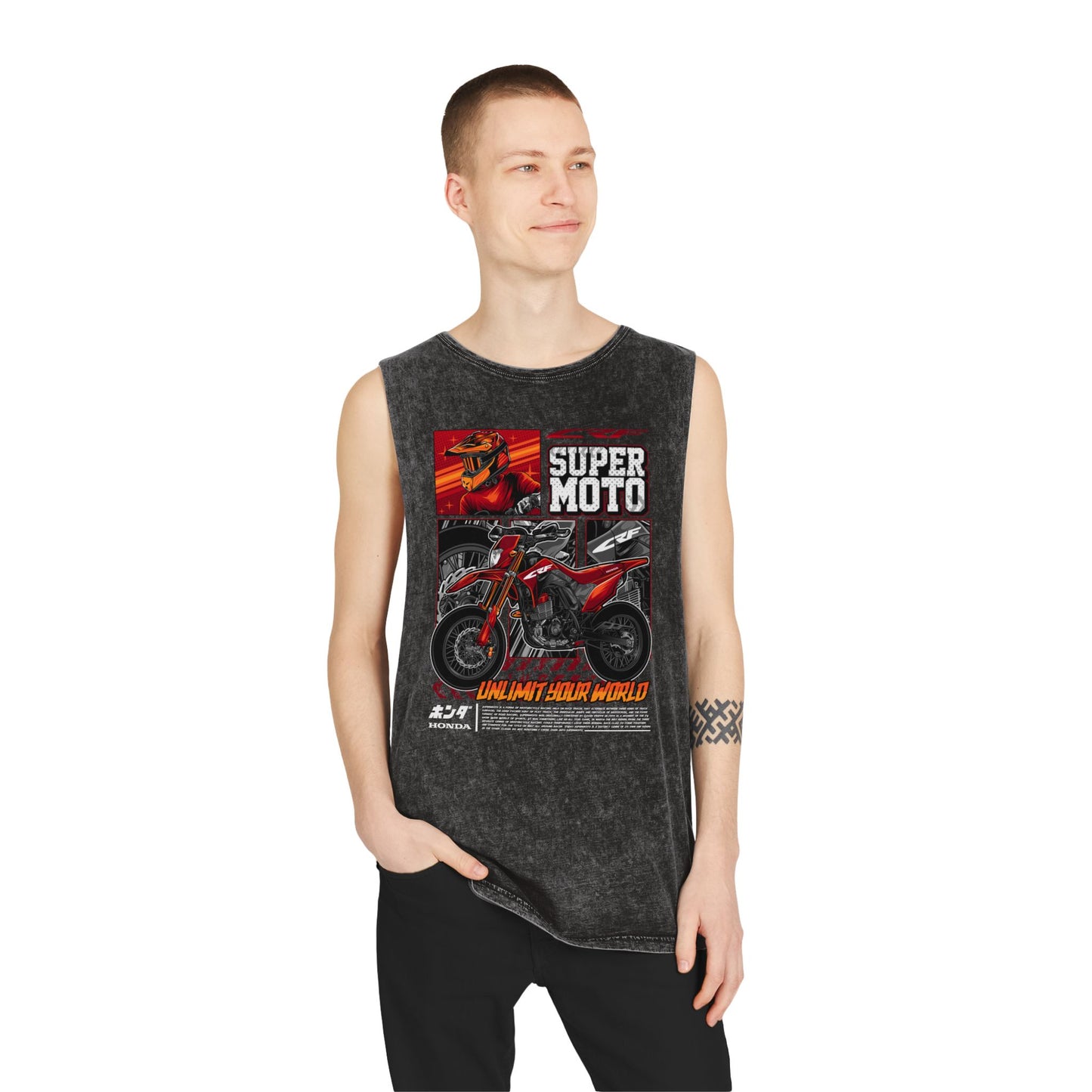 Super Moto Unisex Stonewash Tank Top - Perfect T-shirt for Bikers and Outdoor Adventures - CreativeRino