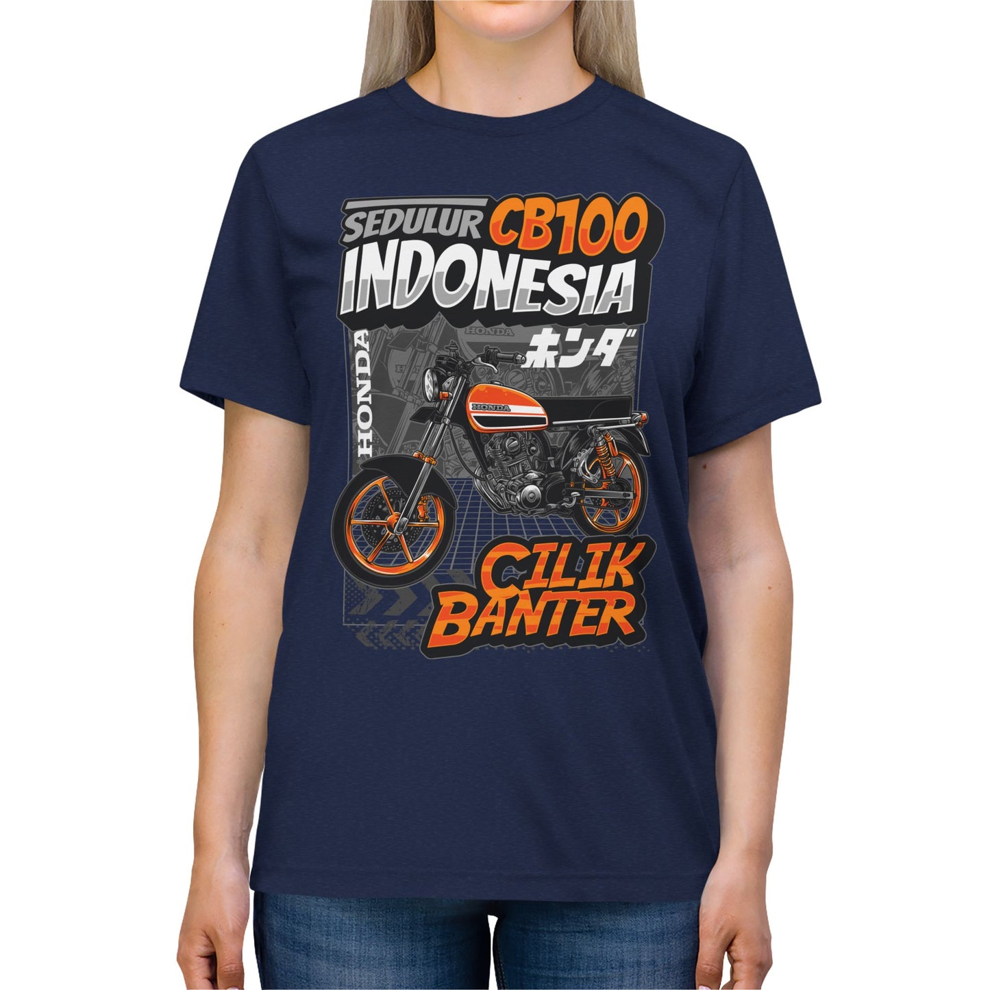 Vintage Motorcycle Unisex Triblend Tee - CB100 Indonesia T-shirt Design - CreativeRino