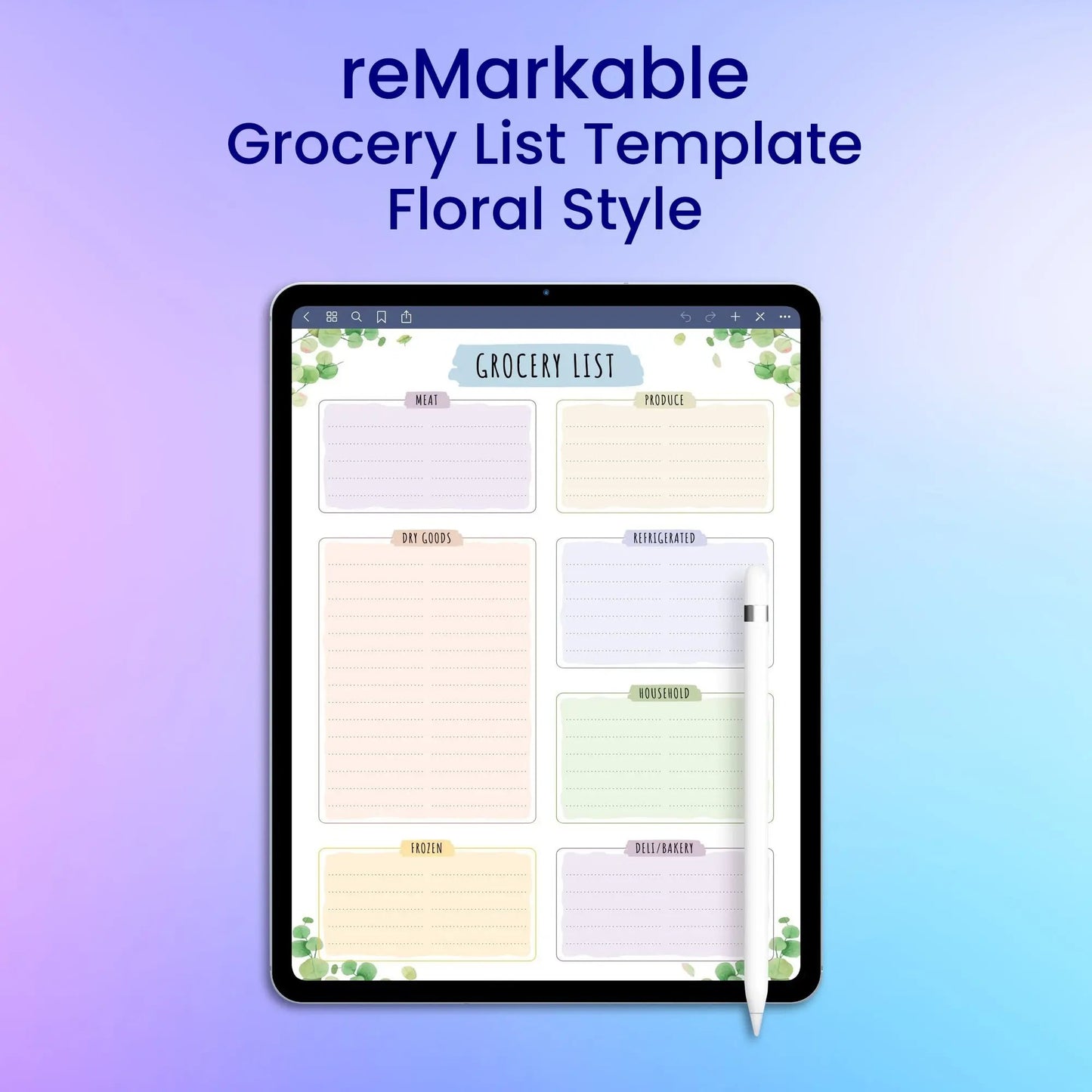 reMarkable 2 Grocery List Template - Floral Style Planner Template My Store