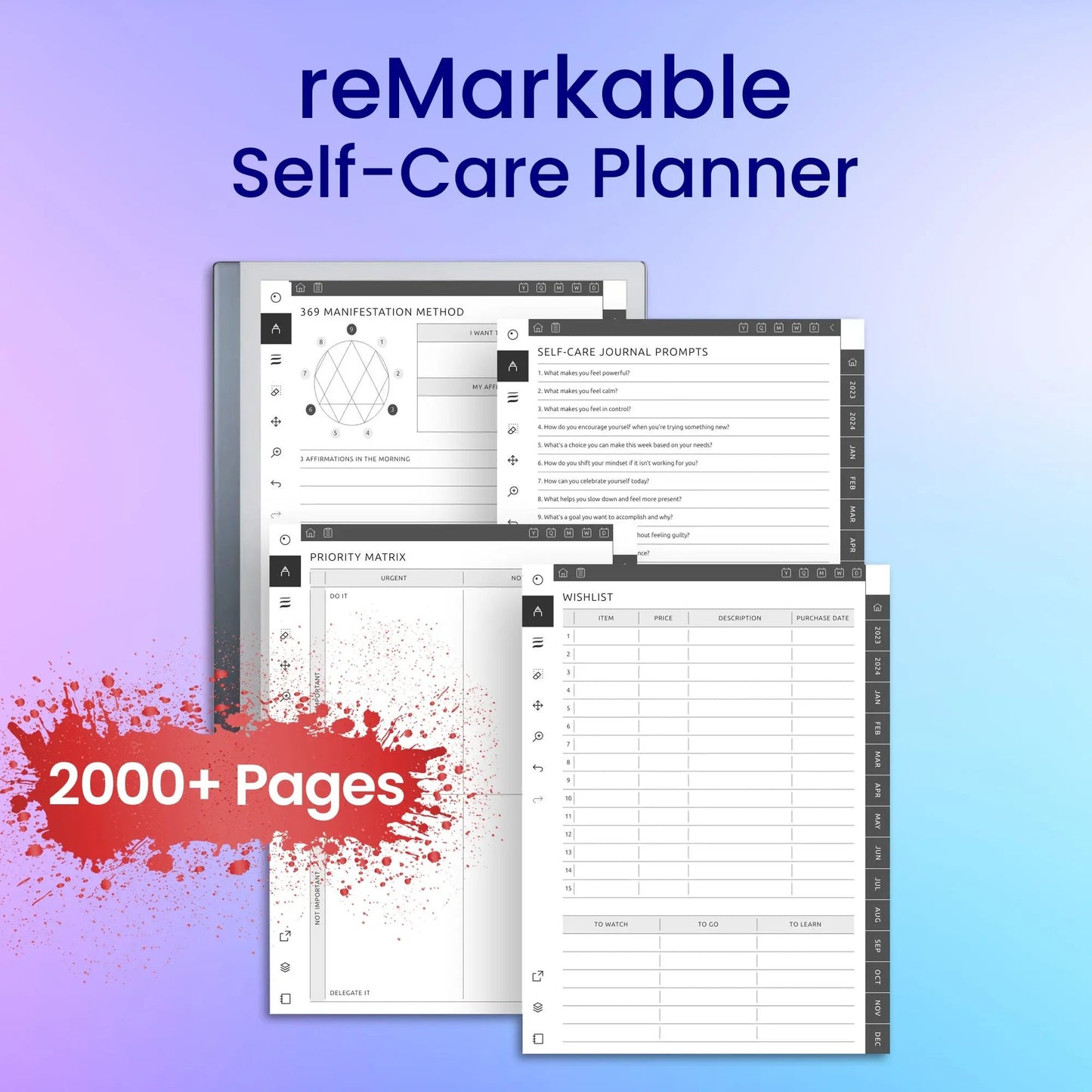 reMarkable 2 Self-Care Planner Template My Store