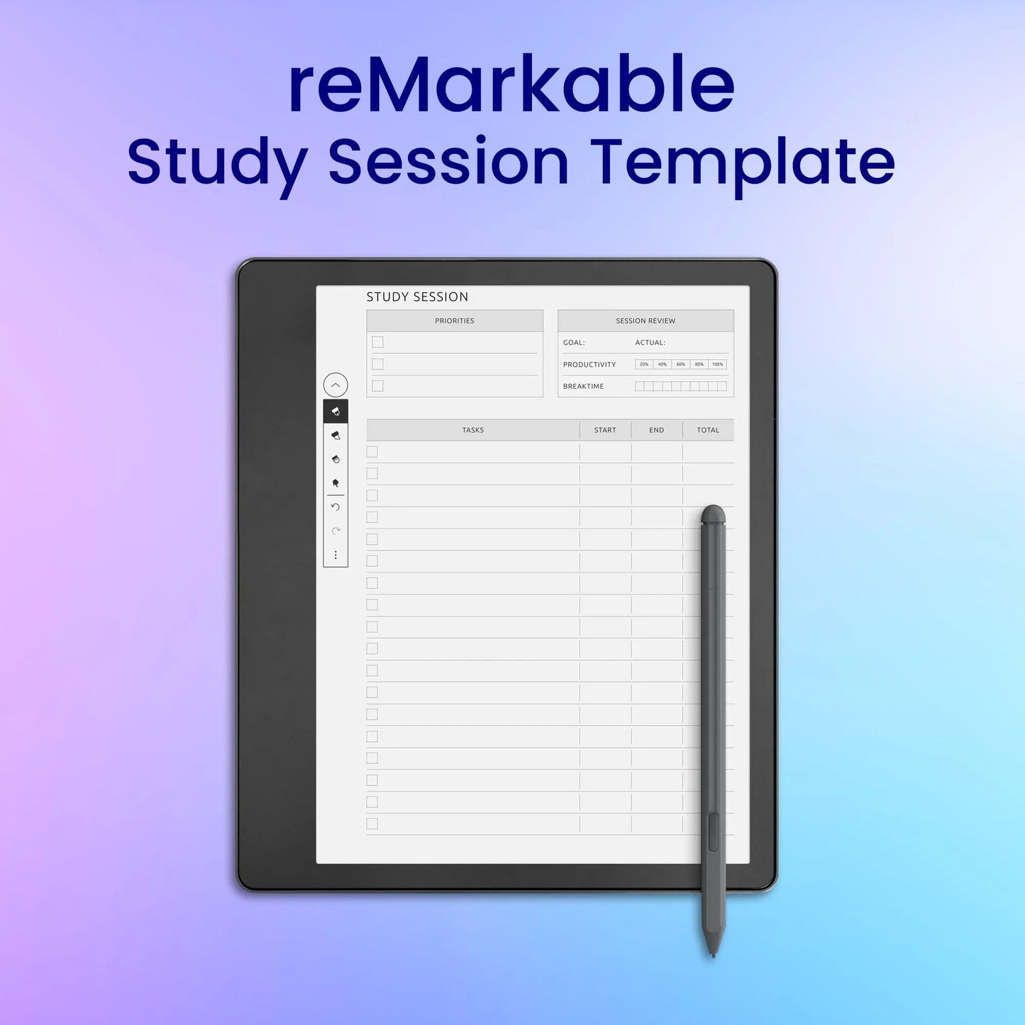 reMarkable 2 Study Session Template Planner Template My Store