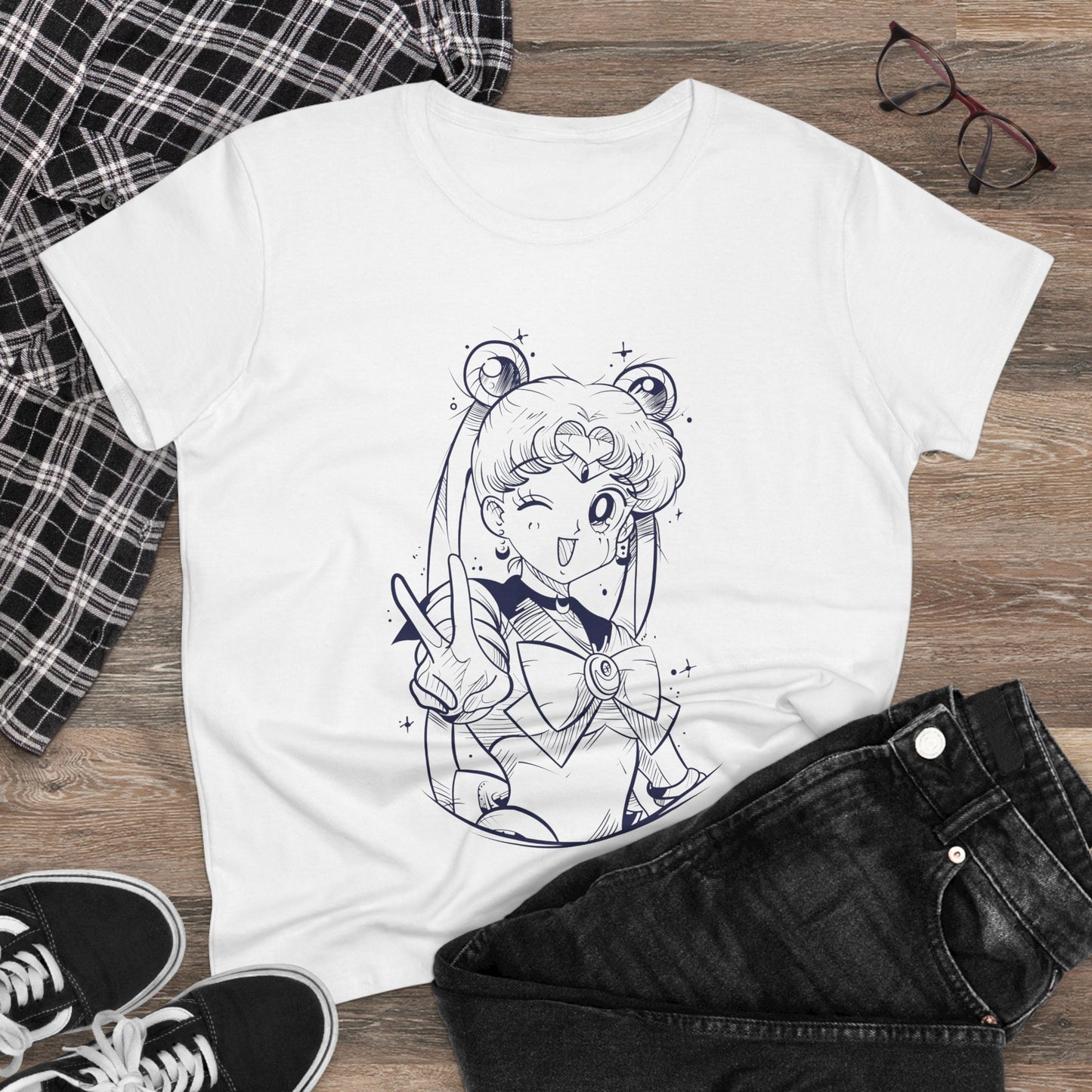Sailor Moon Women's Midweight Cotton Tee - Cute Cartoon Graphic T-Shirt - CreativeRino