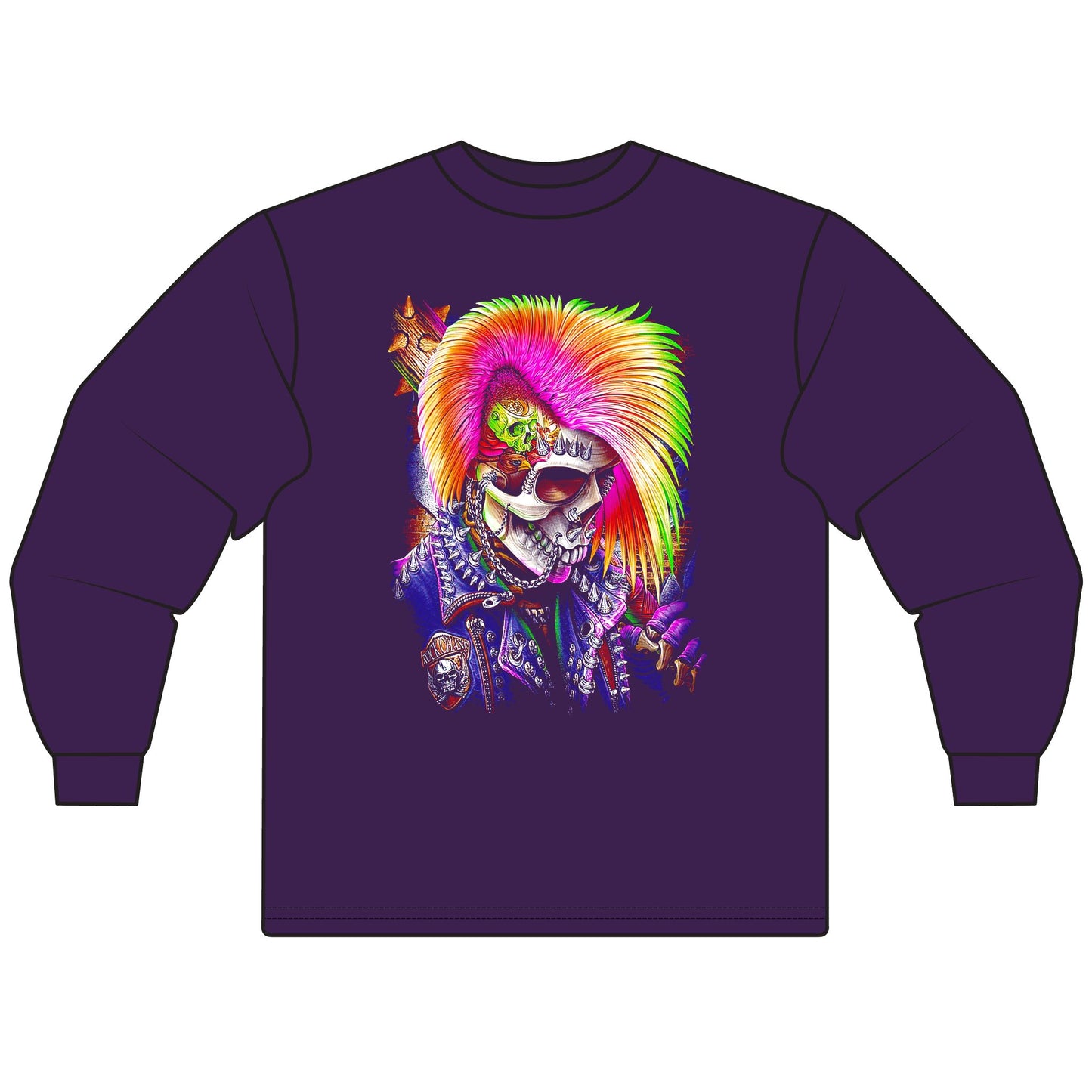 Psychedelic Skull Long Sleeve T-Shirt for Rock & Metal Fans - CreativeRino