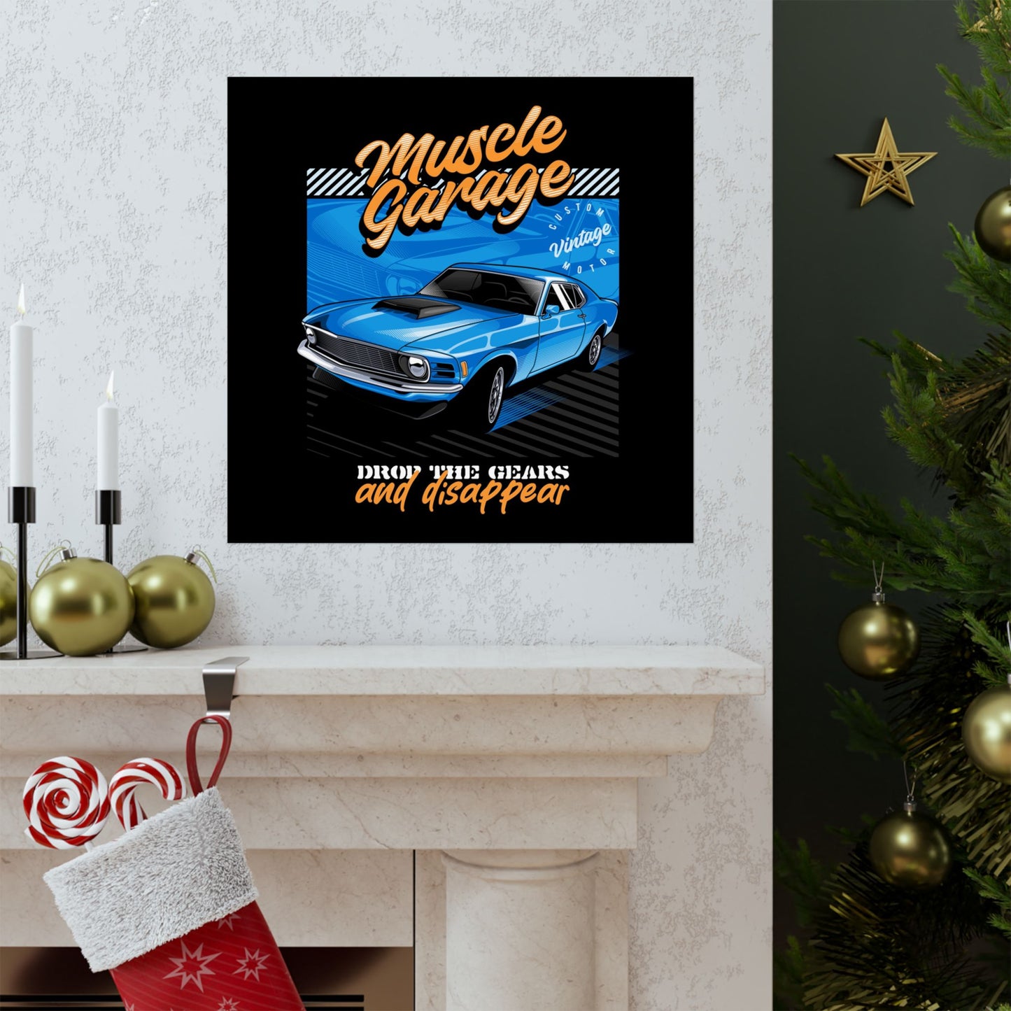 Muscle Garage Square Poster - 'Drop the Gears and Disappear' Car Art - CreativeRino