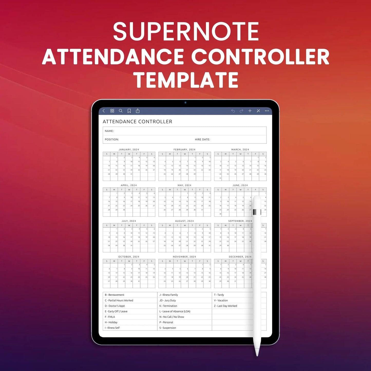 Supernote Attendance Controller Template Planner Template CreativeRino