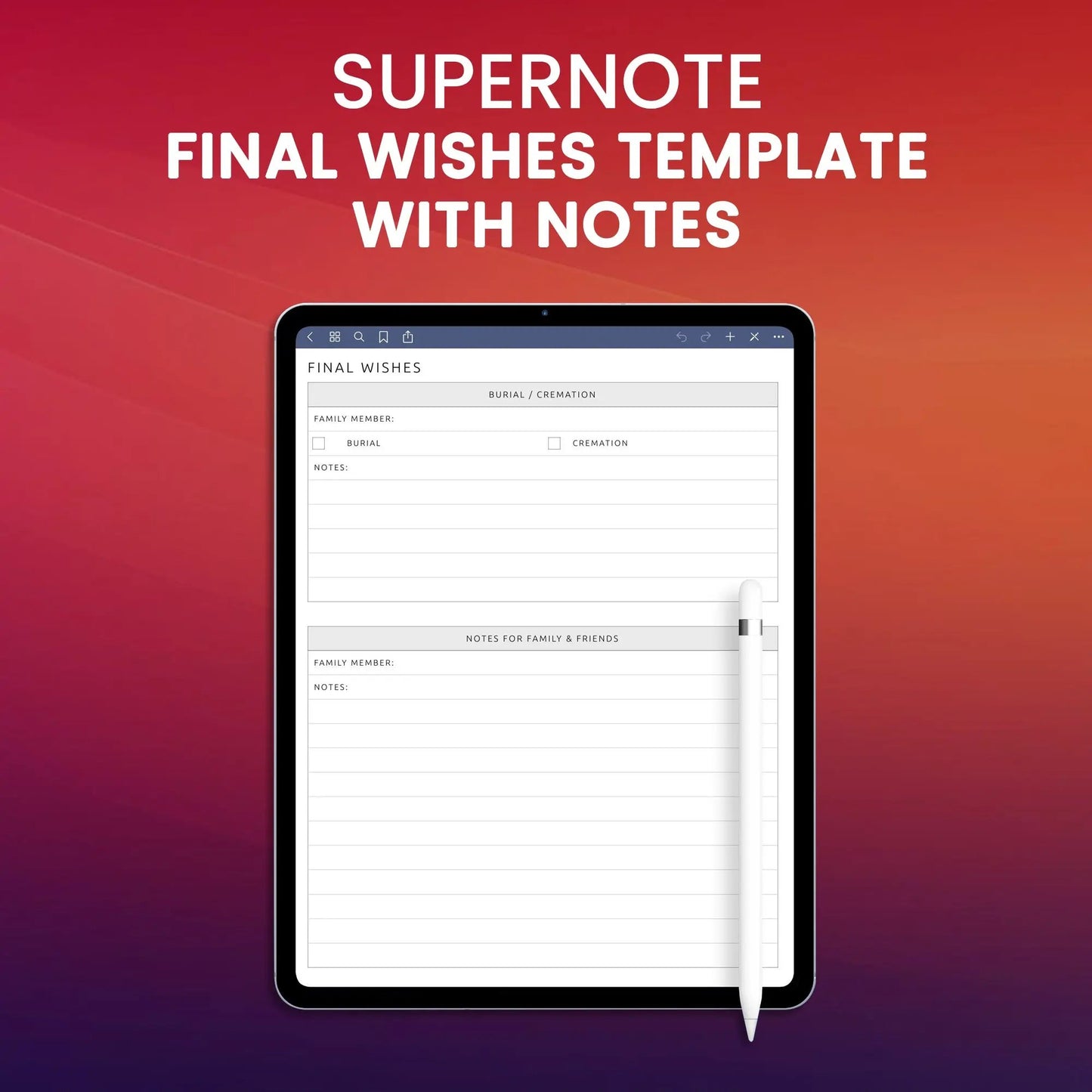 Supernote Final Wishes Template with Notes Planner Template CreativeRino