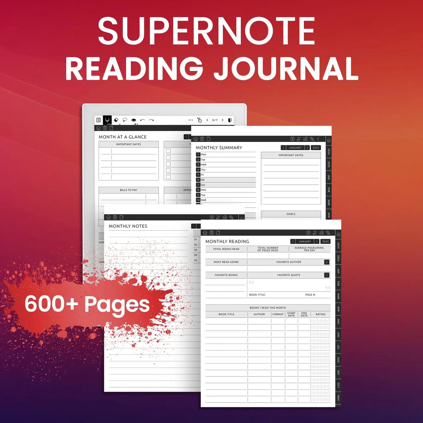 Supernote Reading Journal Planner Template CreativeRino