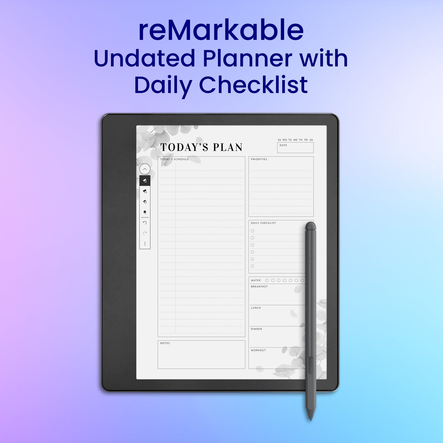 reMarkable 2 Undated Planner with Daily Checklist Planner Template My Store