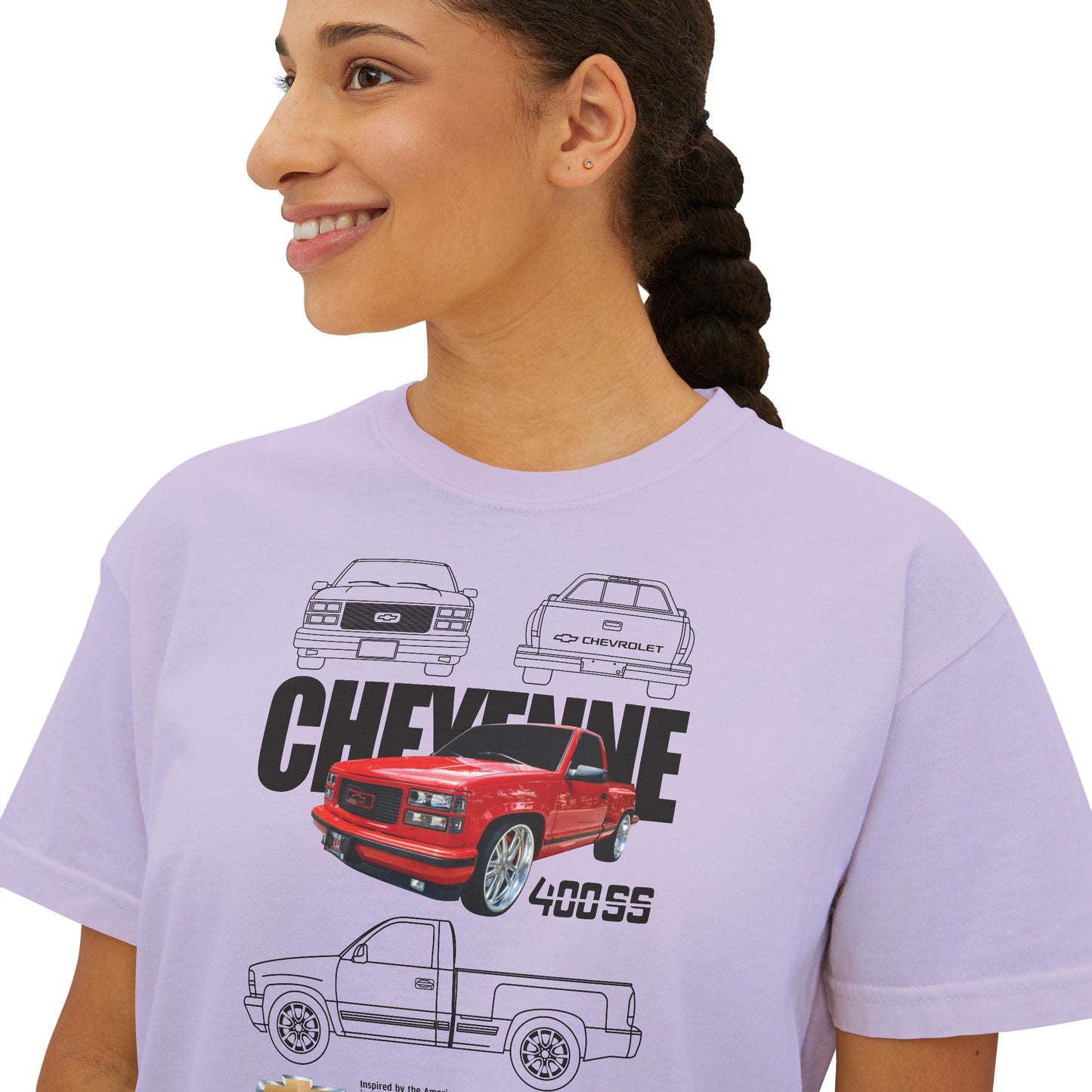 Chevrolet Cheyene 400 SS Boxy Tee for Women - Retro Car Graphic T-Shirt - CreativeRino