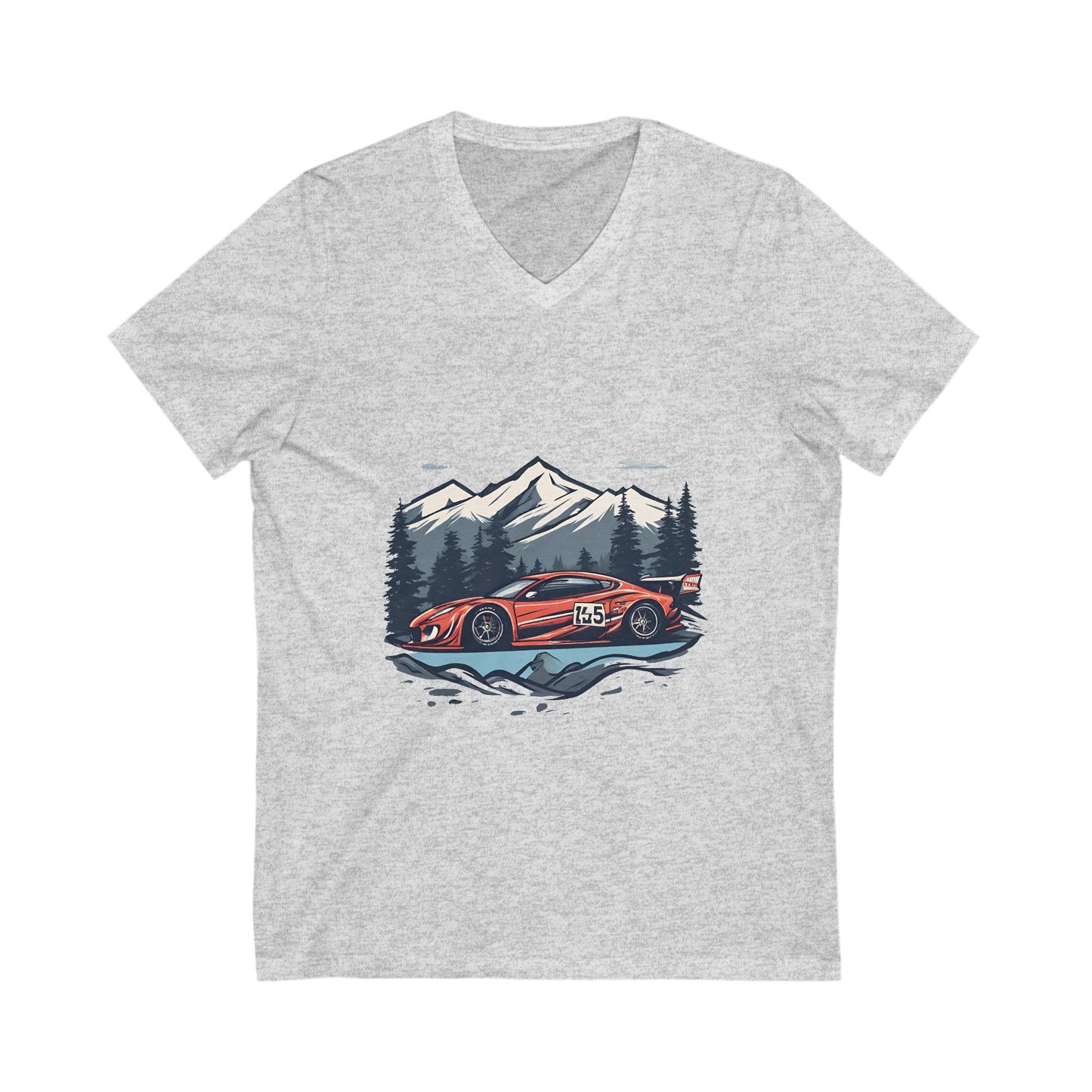 Adventure Racer V-Neck Tee - Unisex Mountain Car Design - CreativeRino