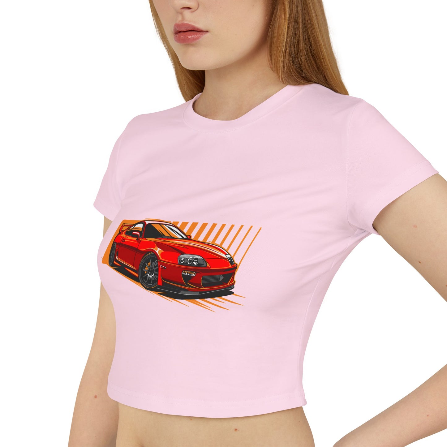 Women's Car Enthusiast Baby Tee - Sporty Red Racing Design - CreativeRino
